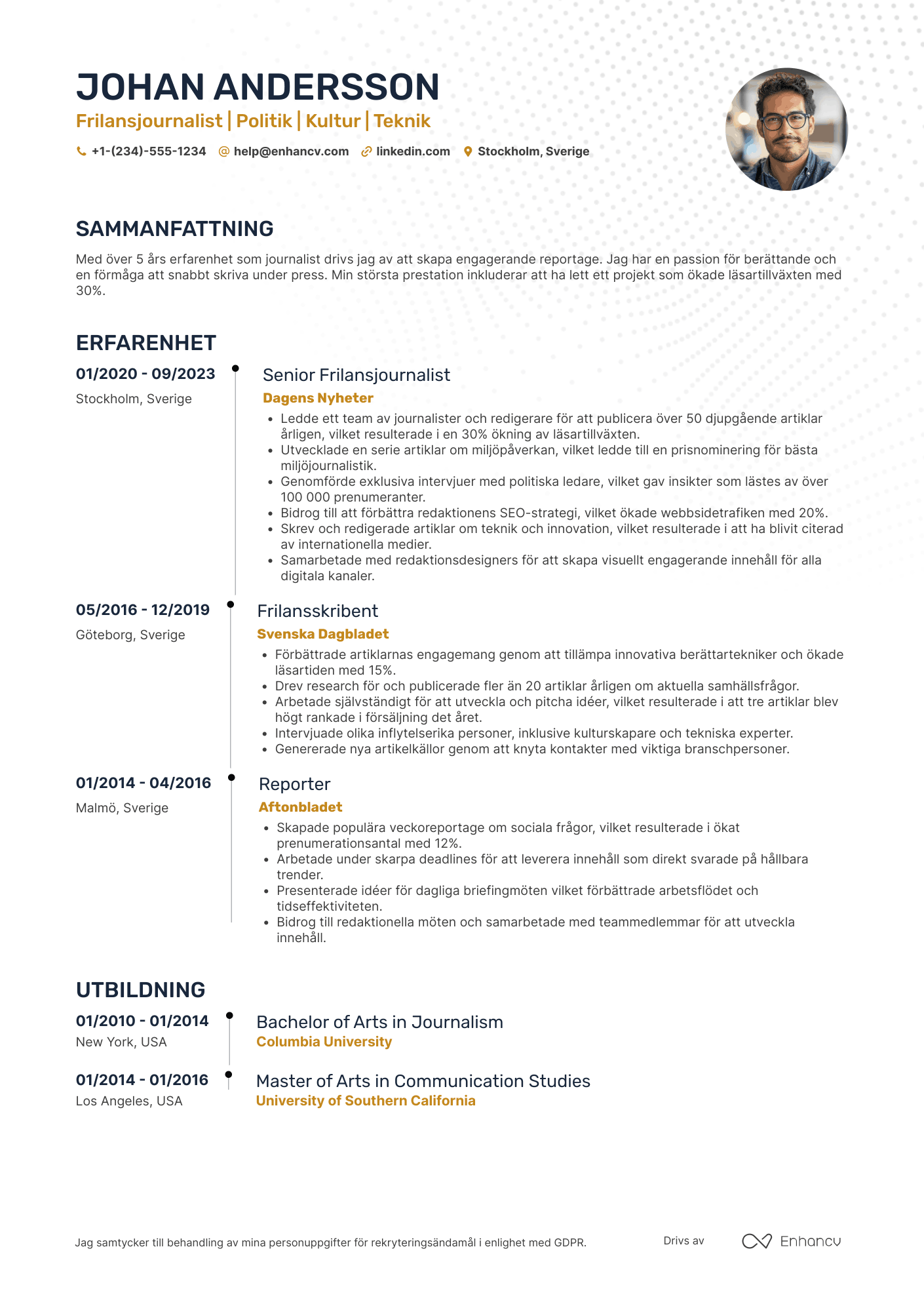 CV för Frilansjournalist