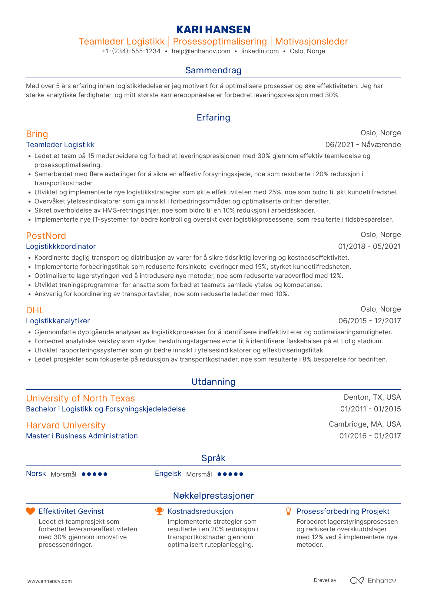CV for Teamleder innen logistikk