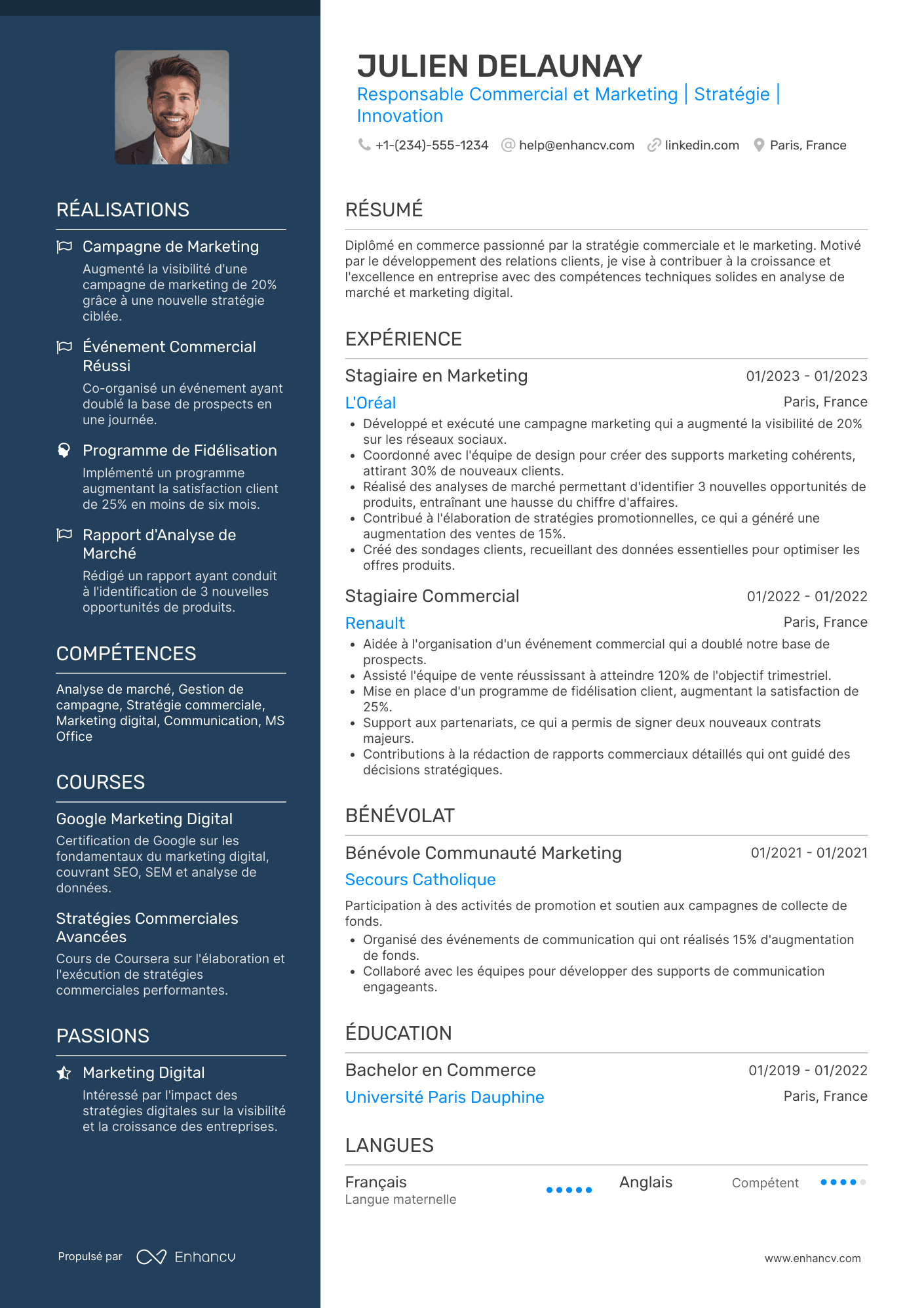 CV Entry Level&nbsp;: Bachelor Responsable Commercial et Marketing