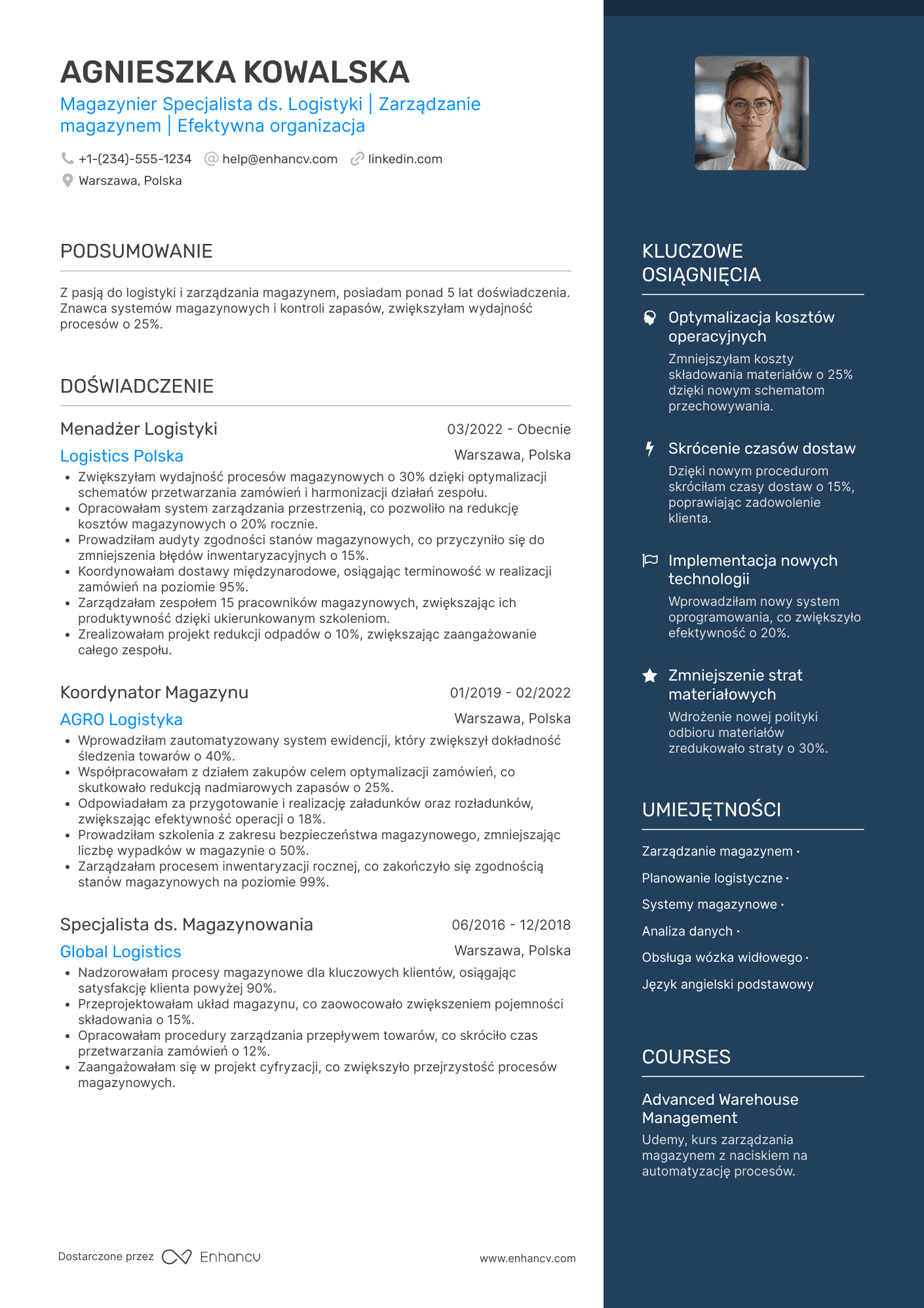 CV dla Magazynier Specjalista ds. Logistyki