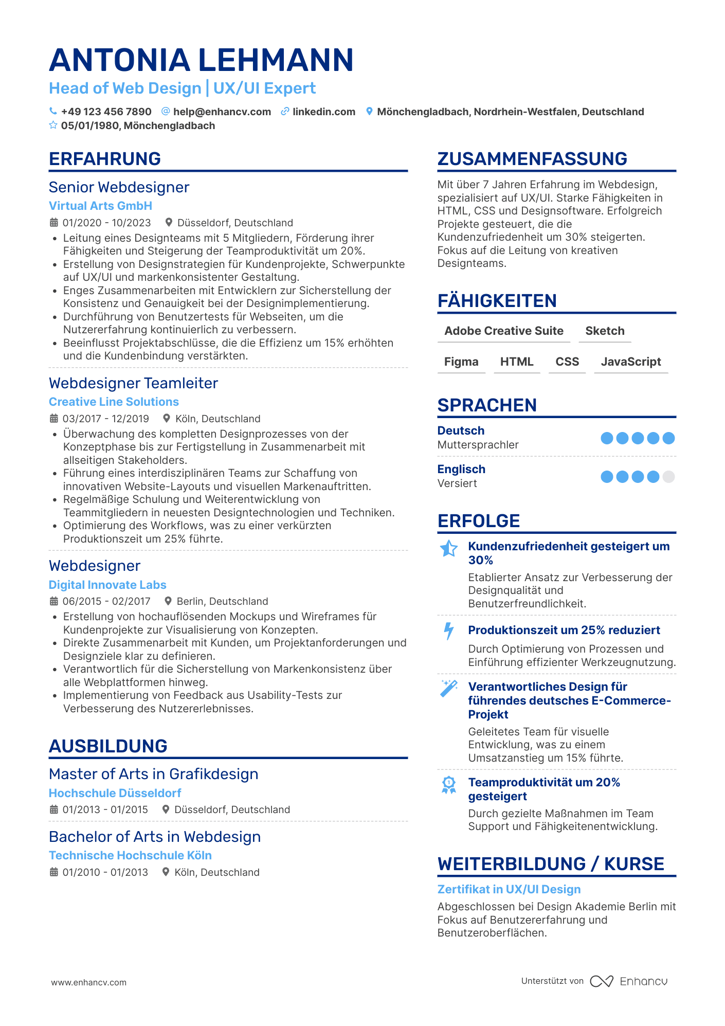 Lebenslauf als Leitender Webdesigner