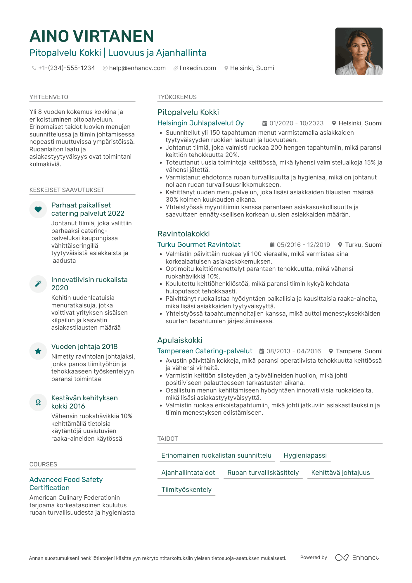 Ansioluettelo Pitopalvelu Kokki