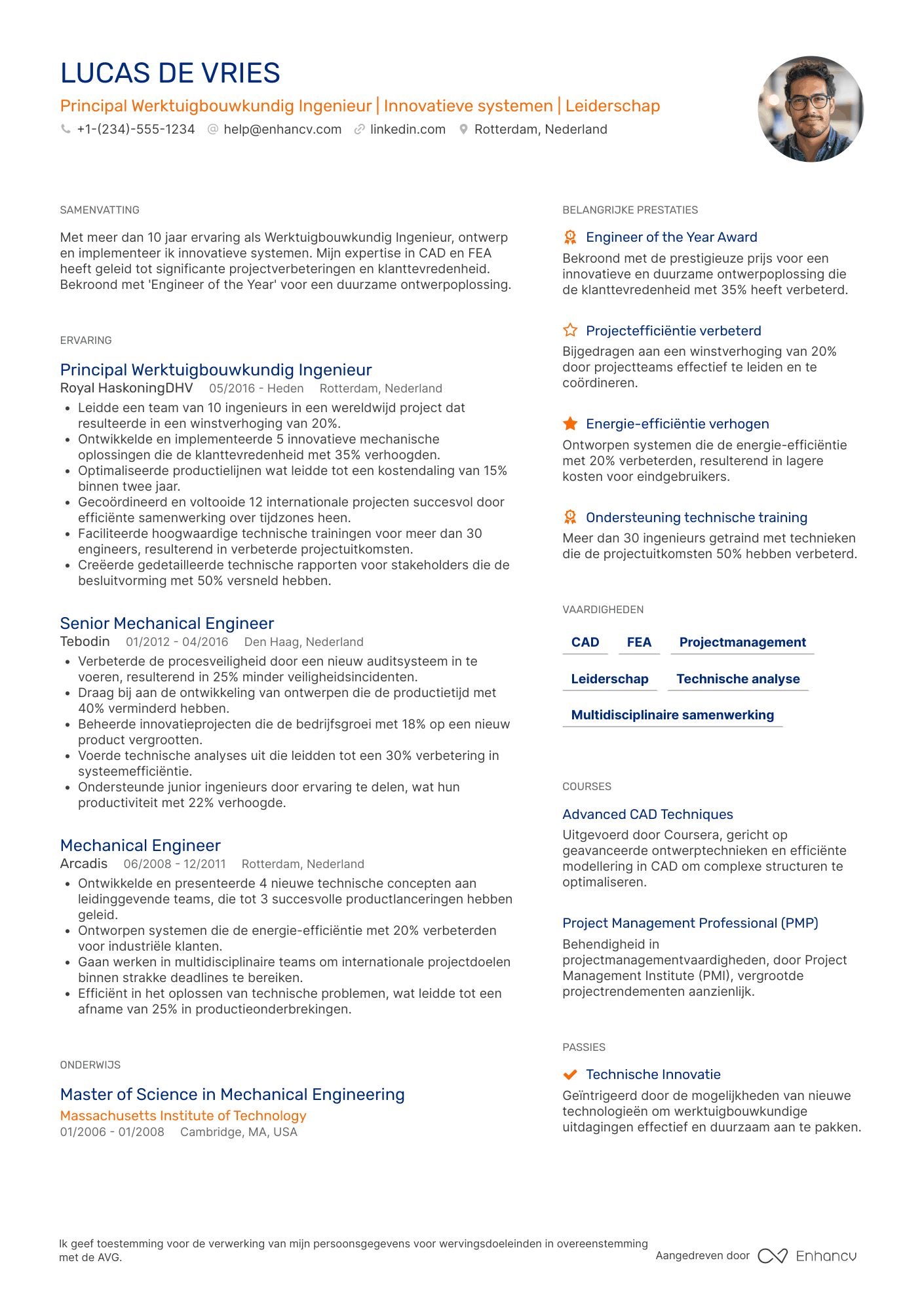 CV voor Principal Werktuigbouwkundig Ingenieur