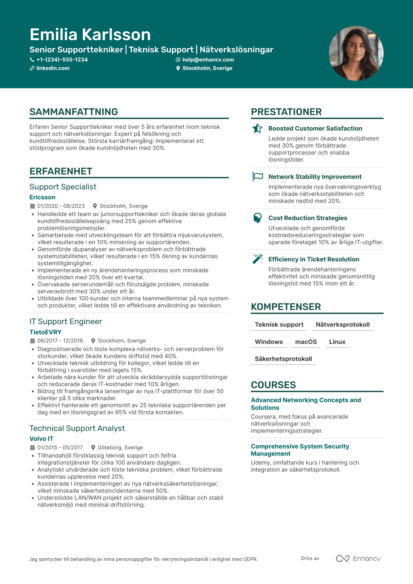 CV för Senior Supporttekniker