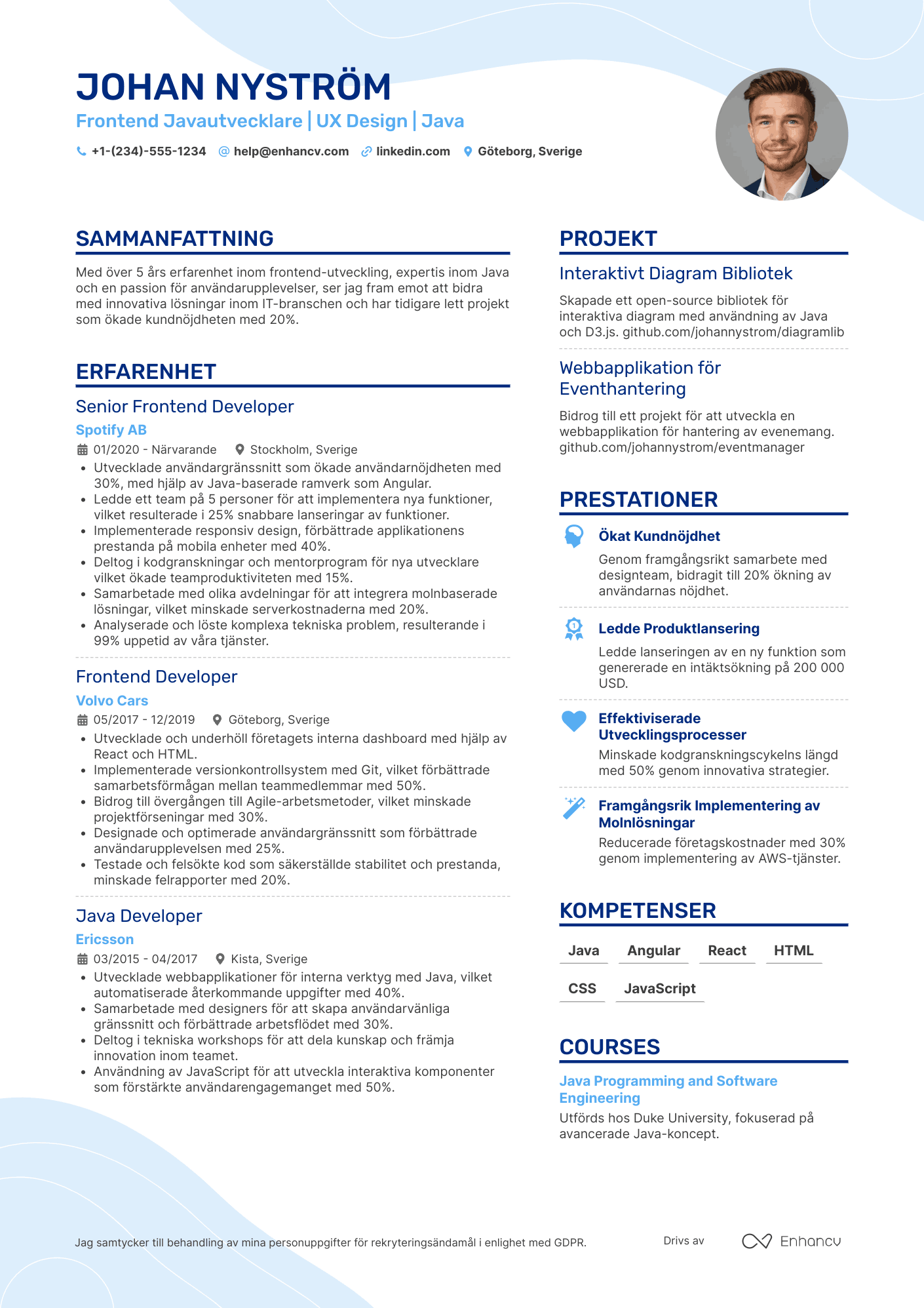 CV för Frontend Javautvecklare
