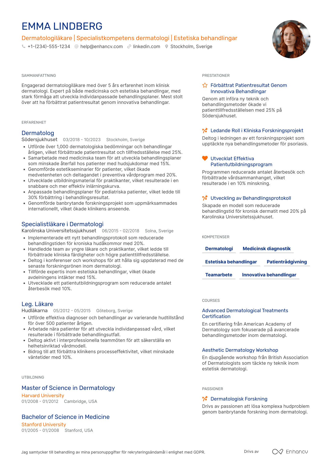 CV för Dermatologiläkare