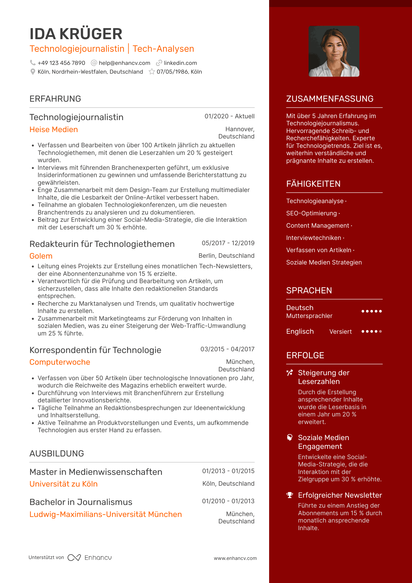 Lebenslauf in Technologieindustrie Journalist