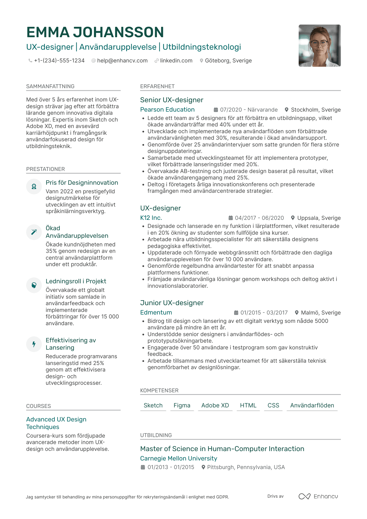 CV för UX design för utbildning