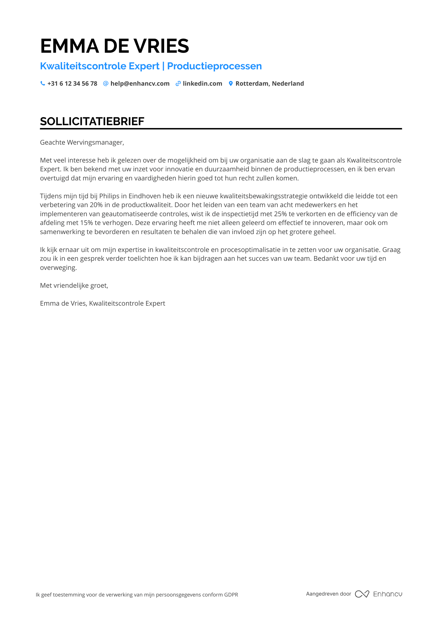 Sollicitatiebrief voor Fabrieksarbeider Kwaliteitscontrole