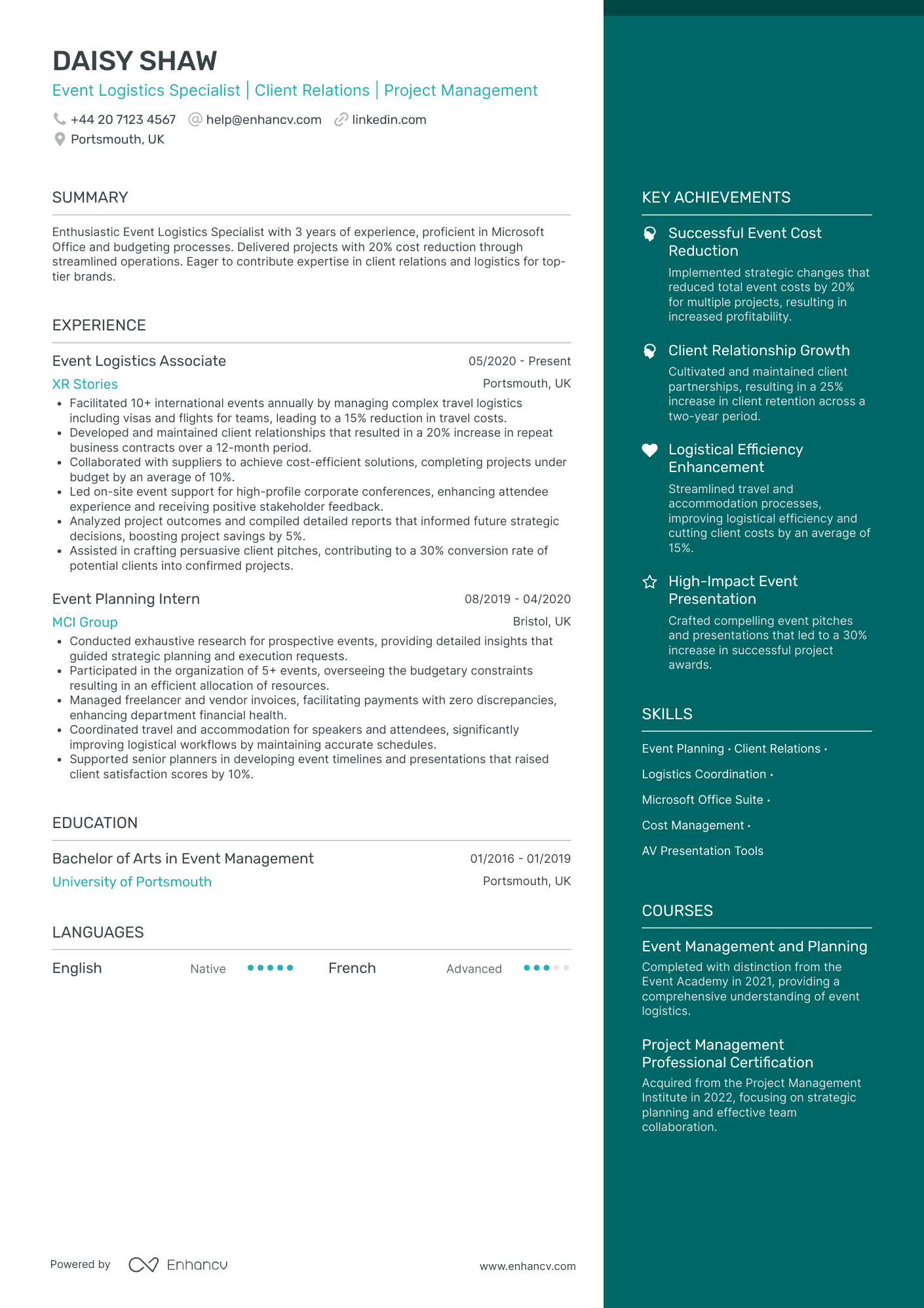 Junior Delivery Manager in Logistics CV Examples