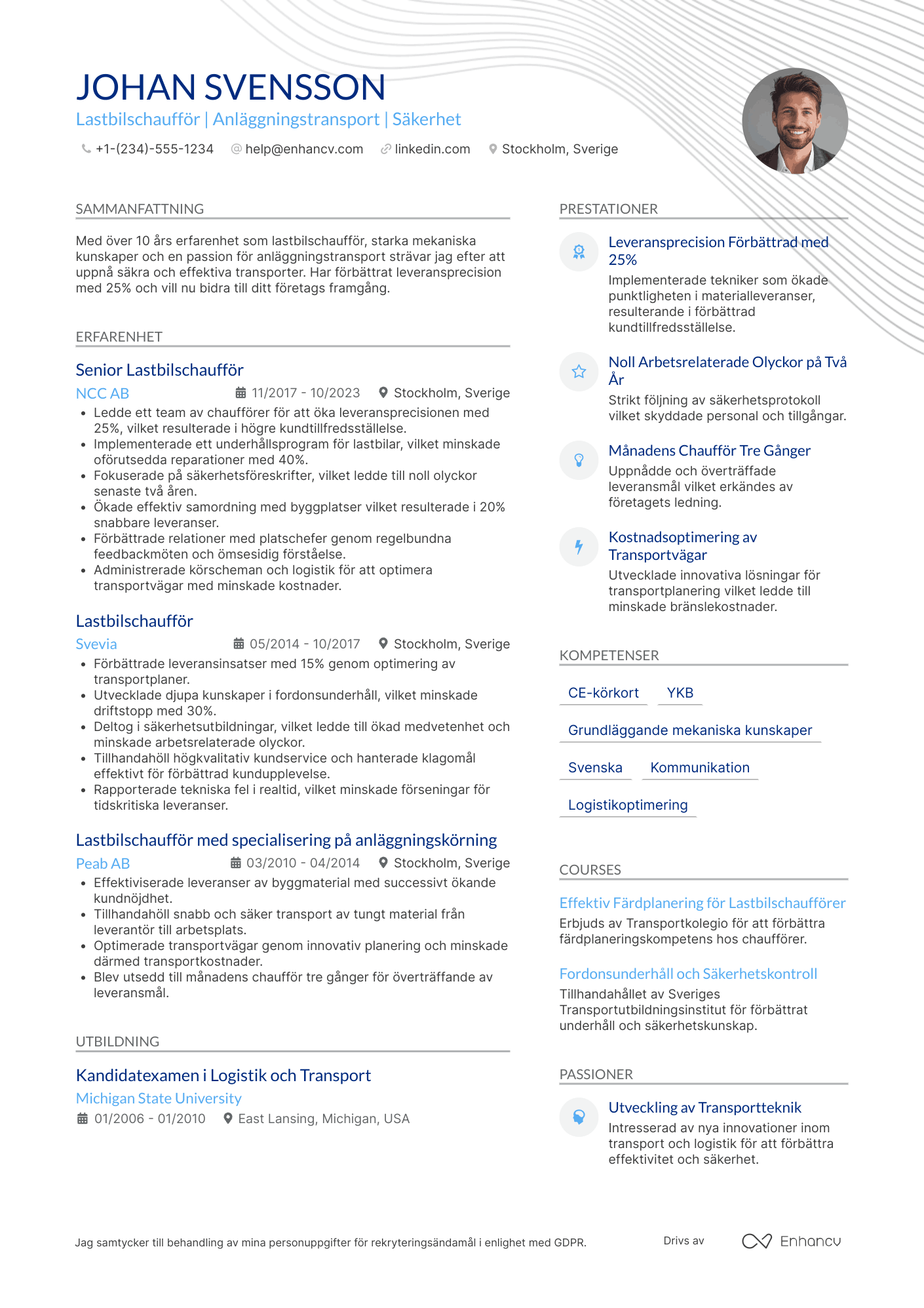 CV för Lastbilschaufför för anläggningskörning
