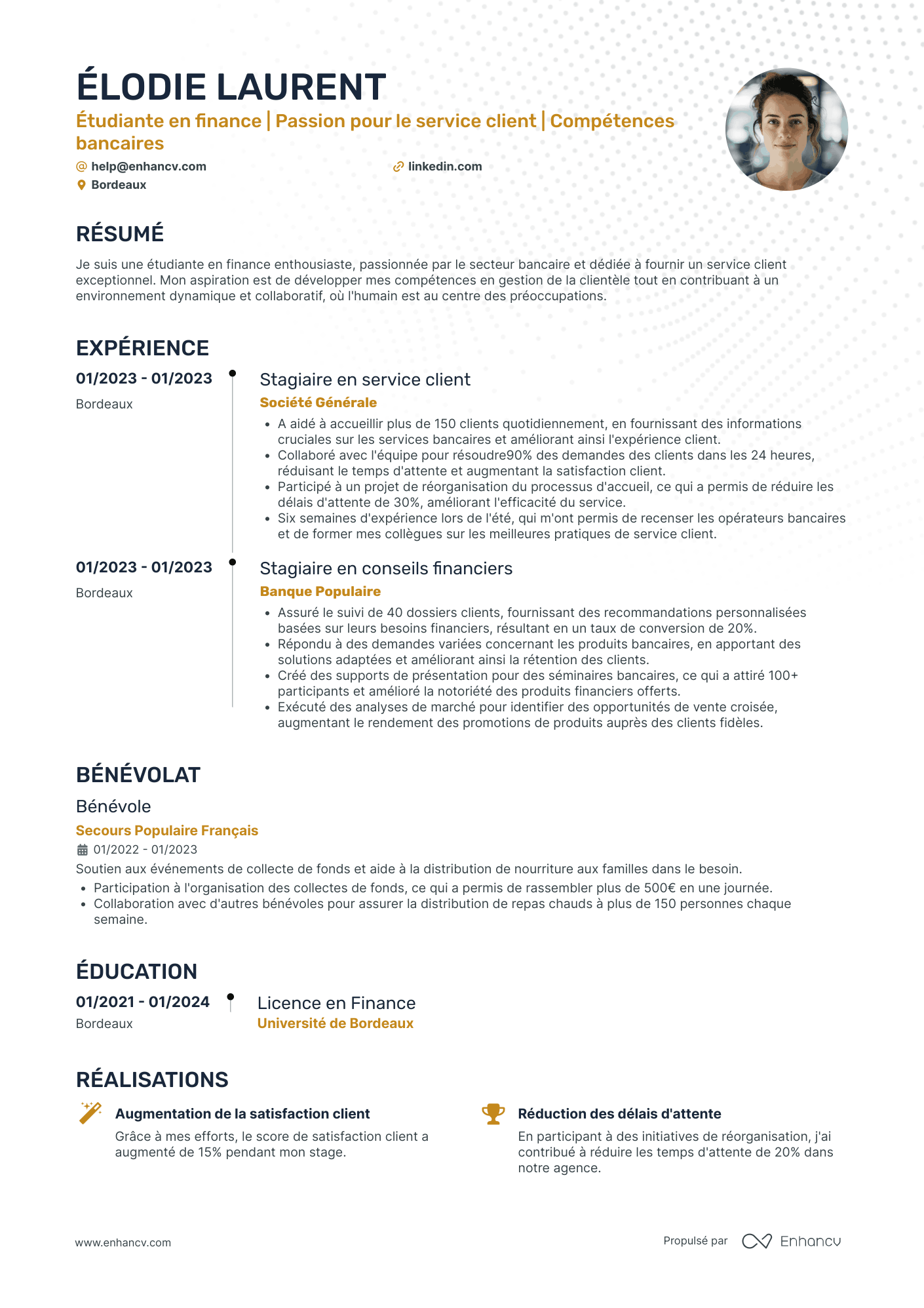 Emploi saisonnier en banque Exemples de CV