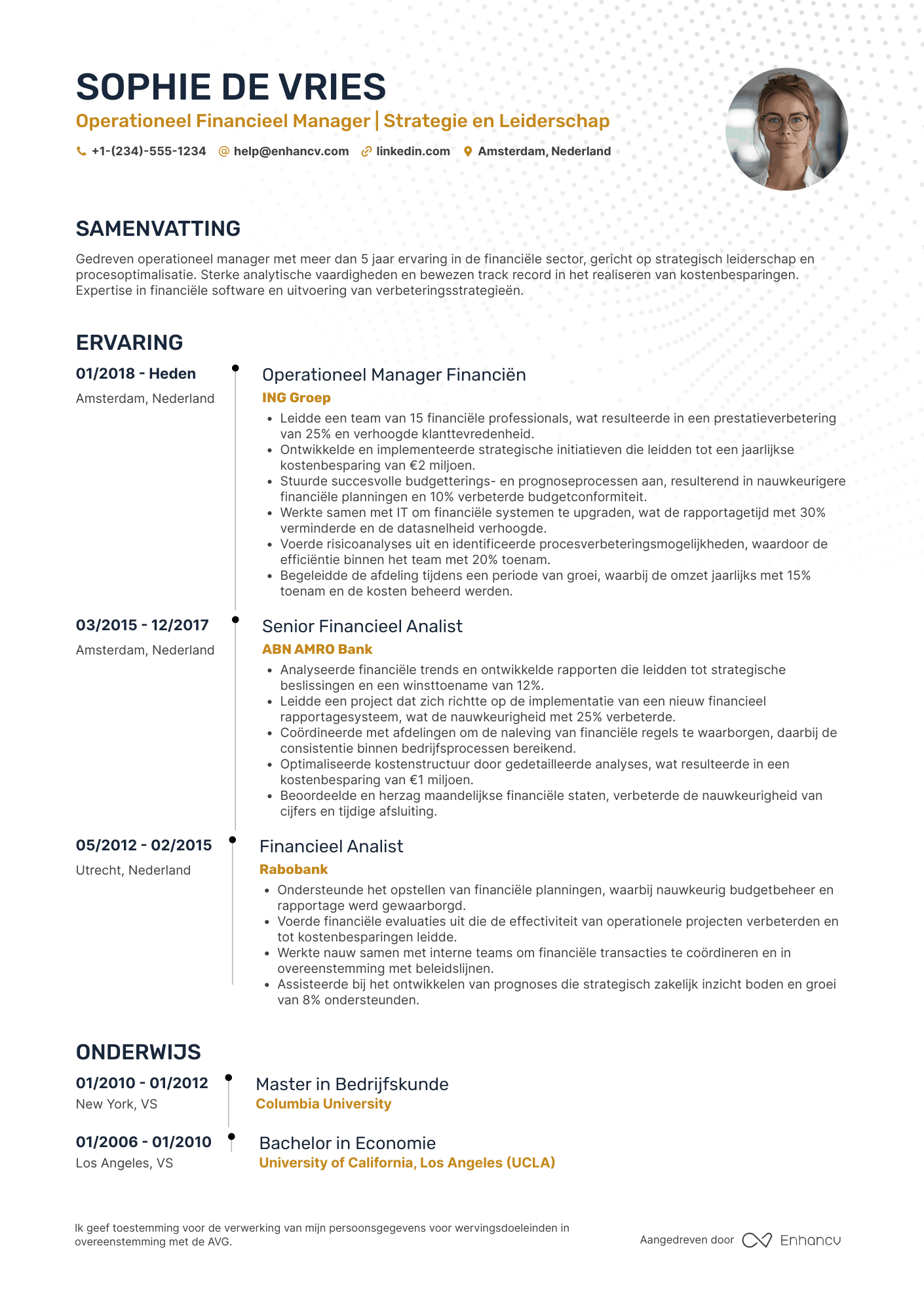 CV voor Operationeel Manager Financiën