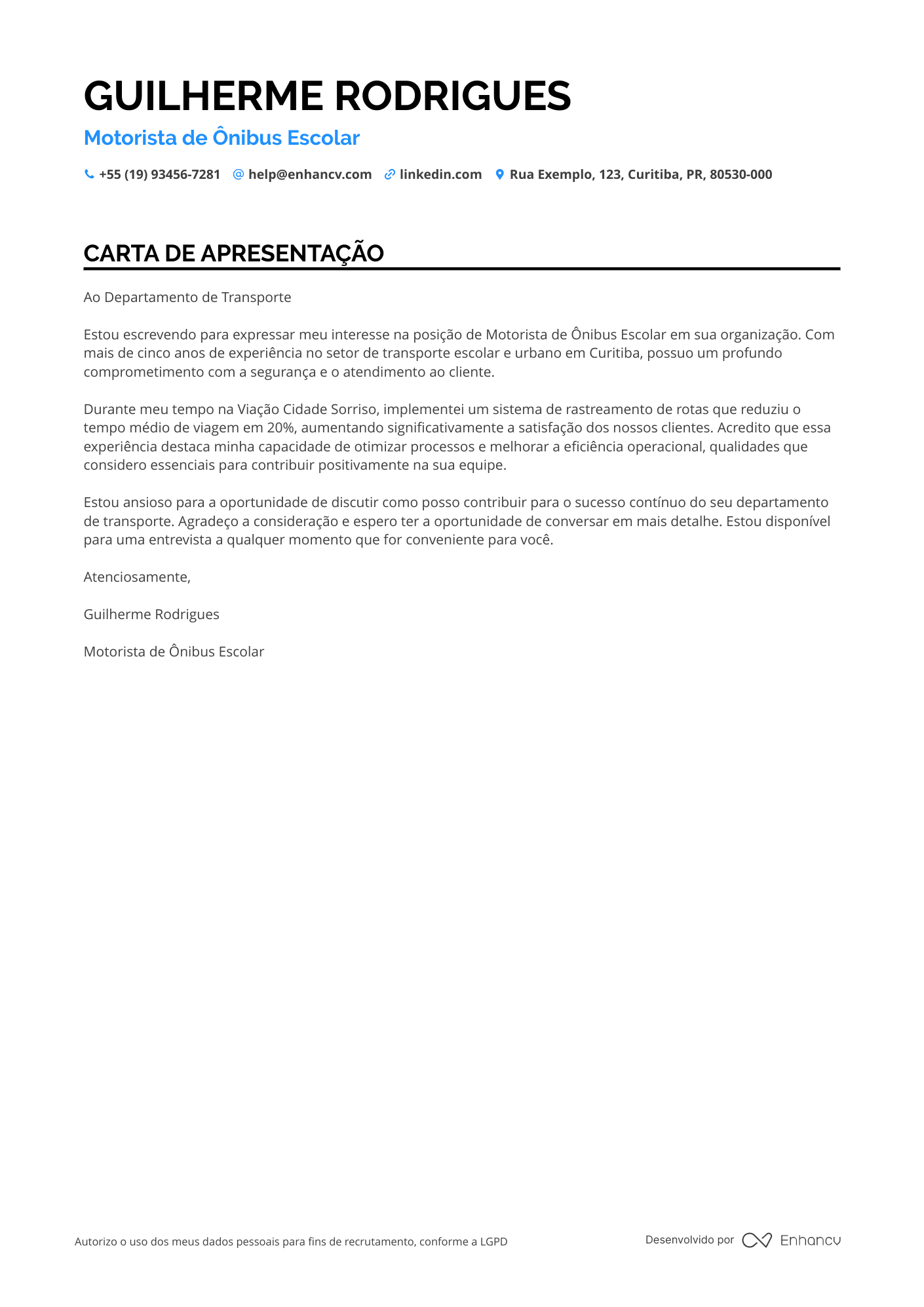 Motorista de ônibus de empresa privada