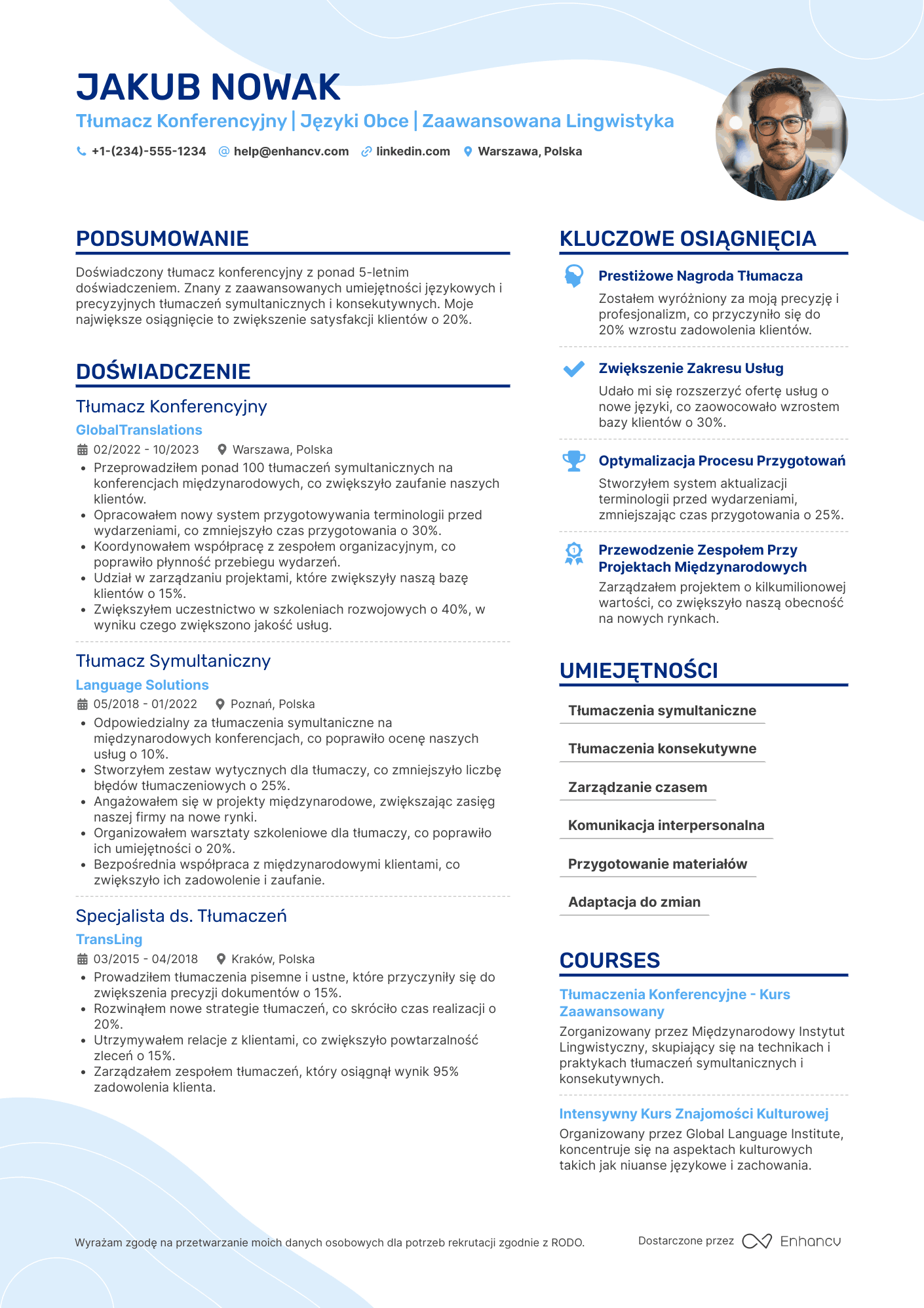 CV dla Tłumacz Konferencyjny