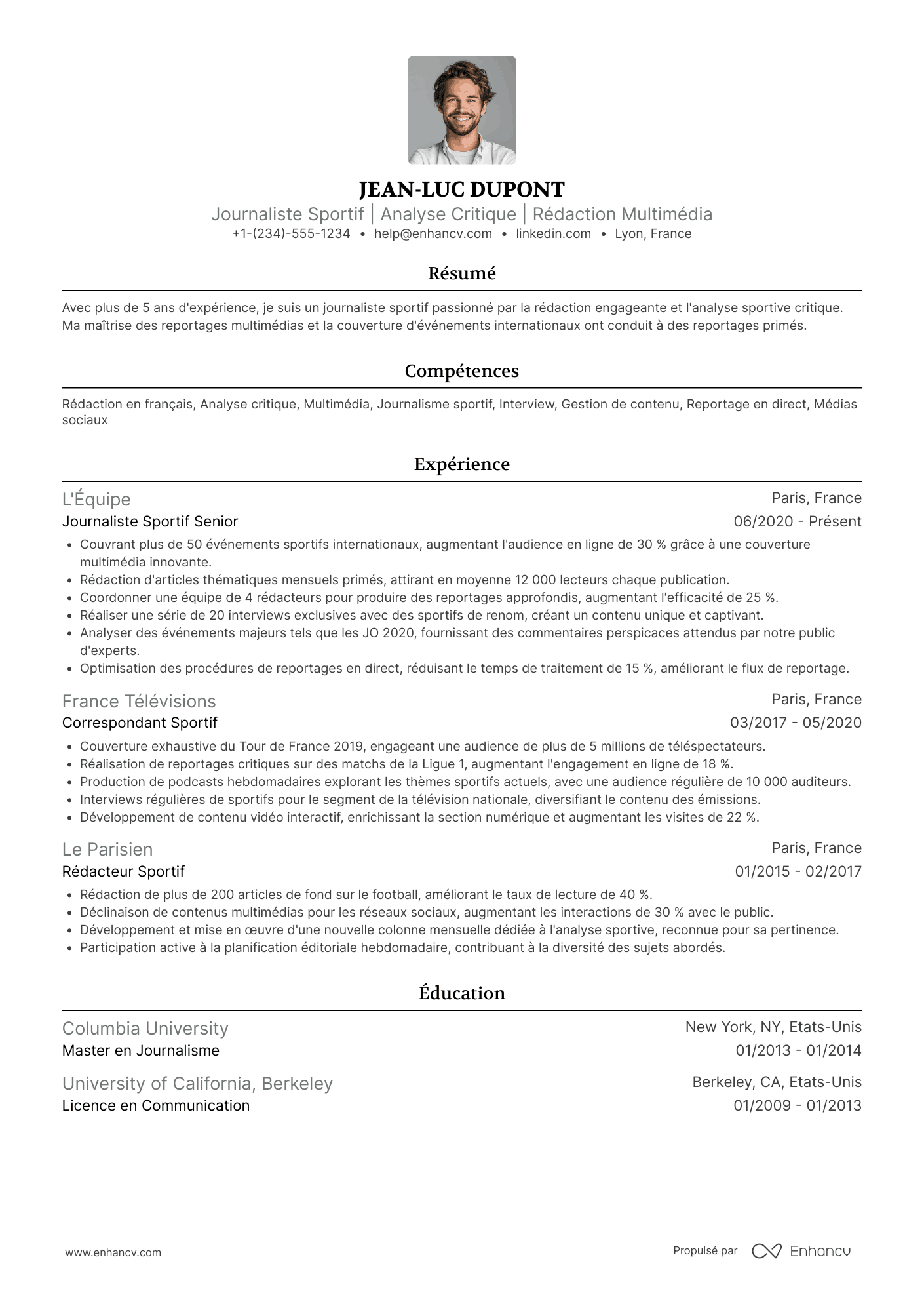 CV de journaliste sportif