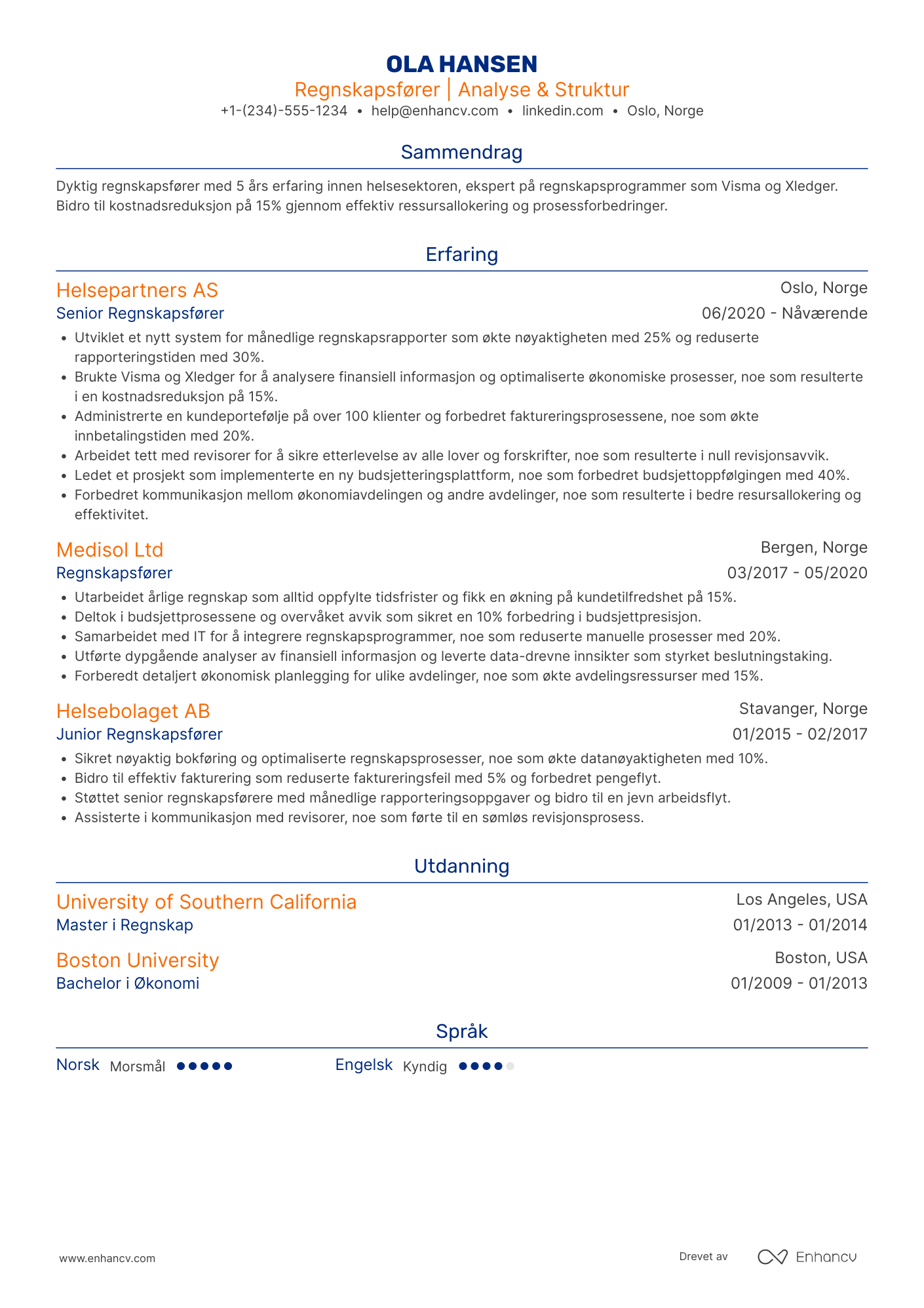 CV for Regnskapsfører i helsesektoren