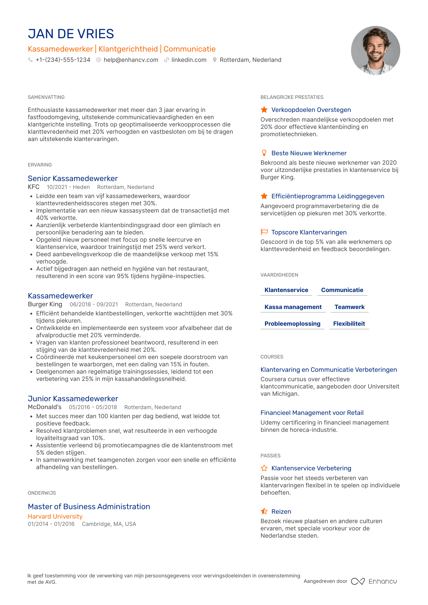CV voor Kassamedewerker Fastfood