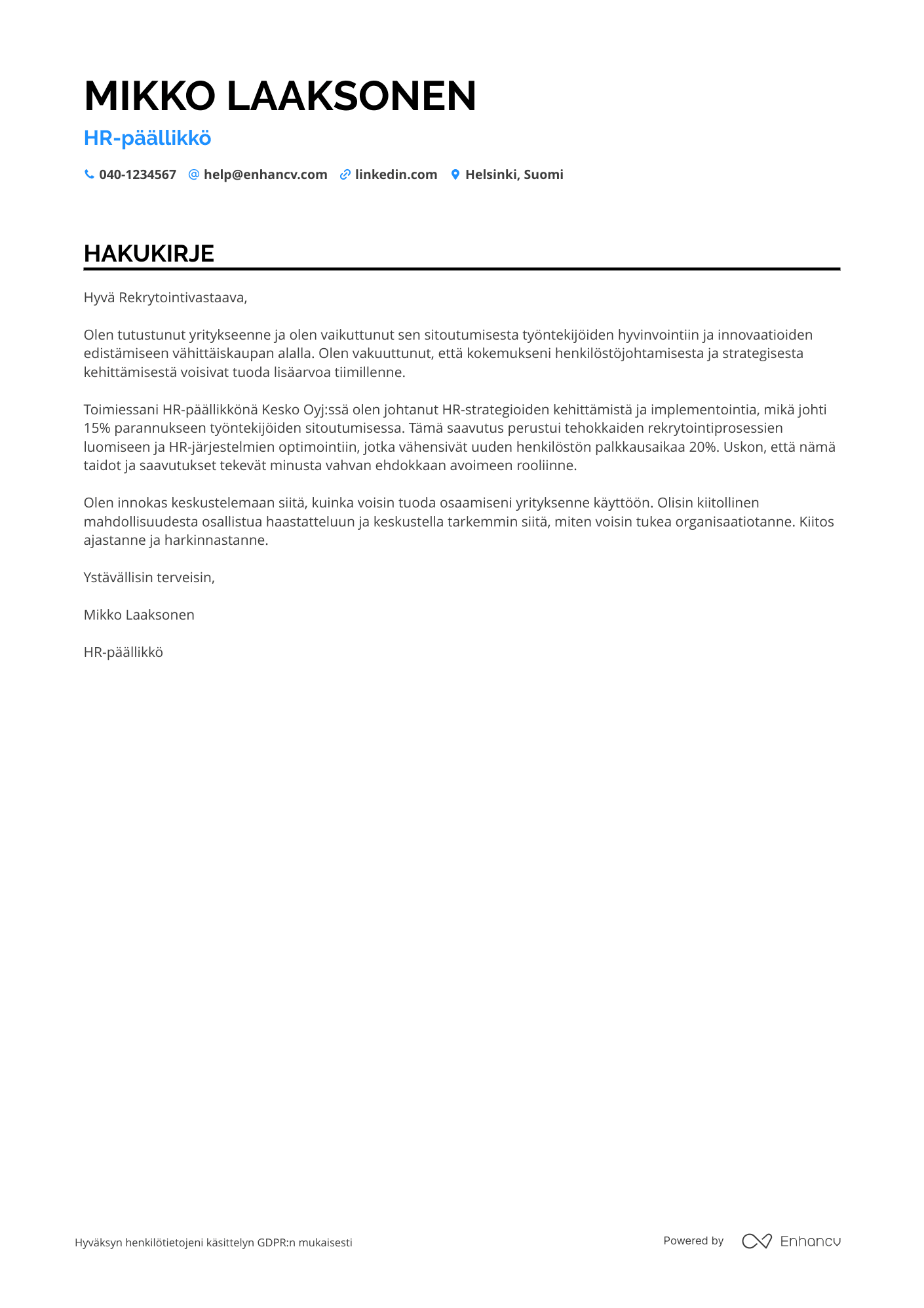 Hakukirje Vähittäiskaupan HR päällikkö