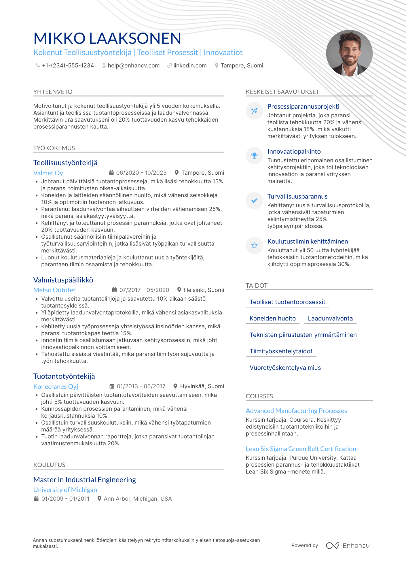 Ansioluettelo Kokenut Teollisuustyöntekijä