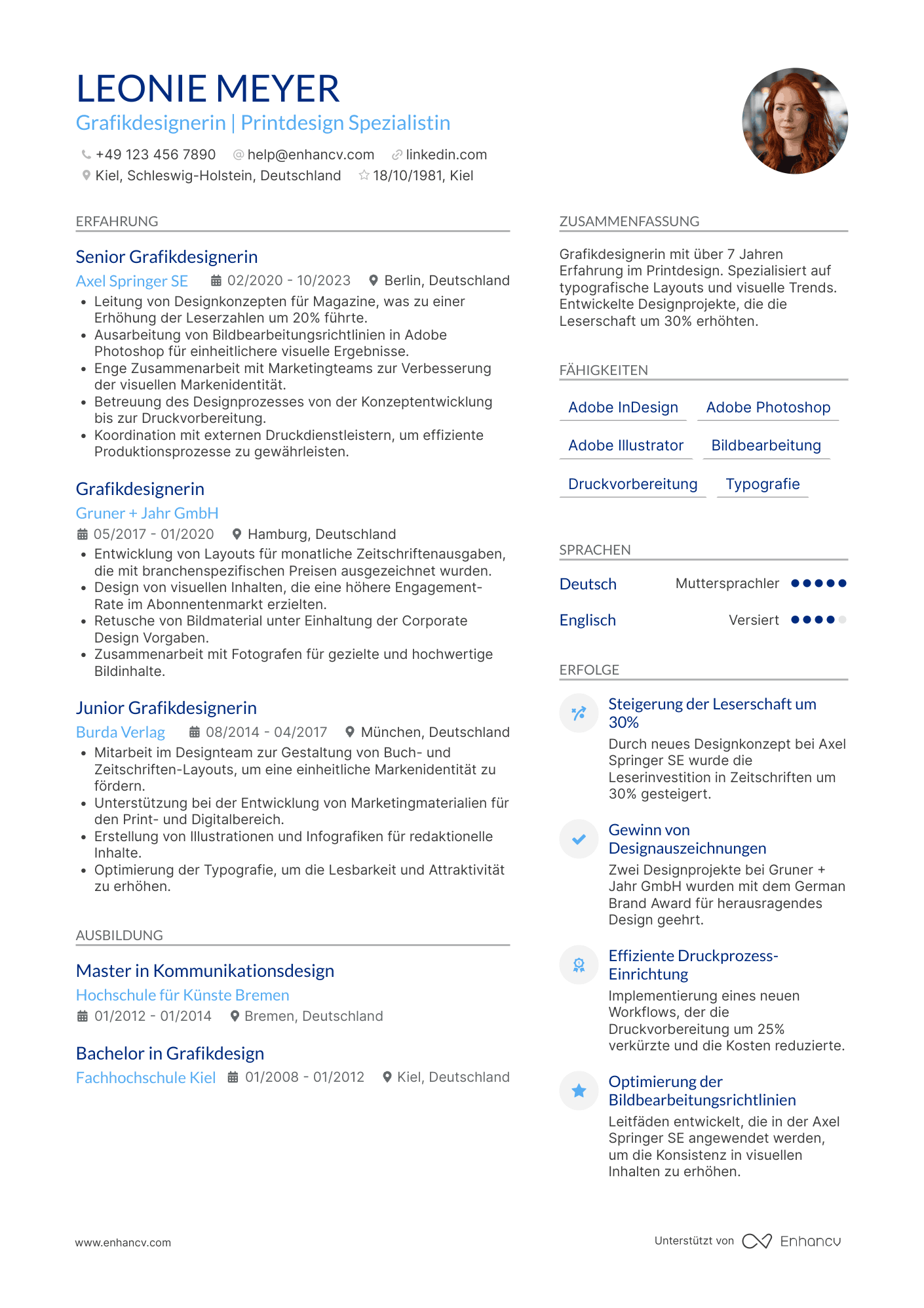 Lebenslauf in Grafikdesigner im Verlagswesen
