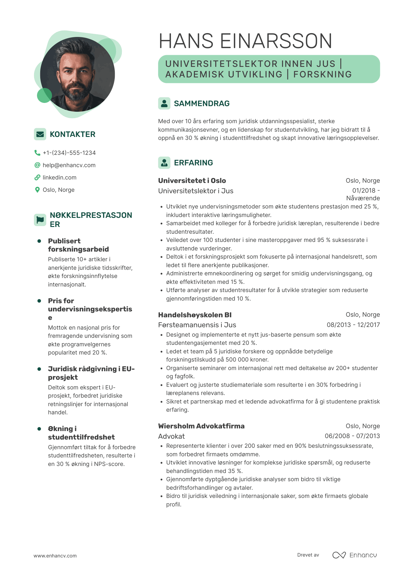 CV for Universitetslektor innen jus