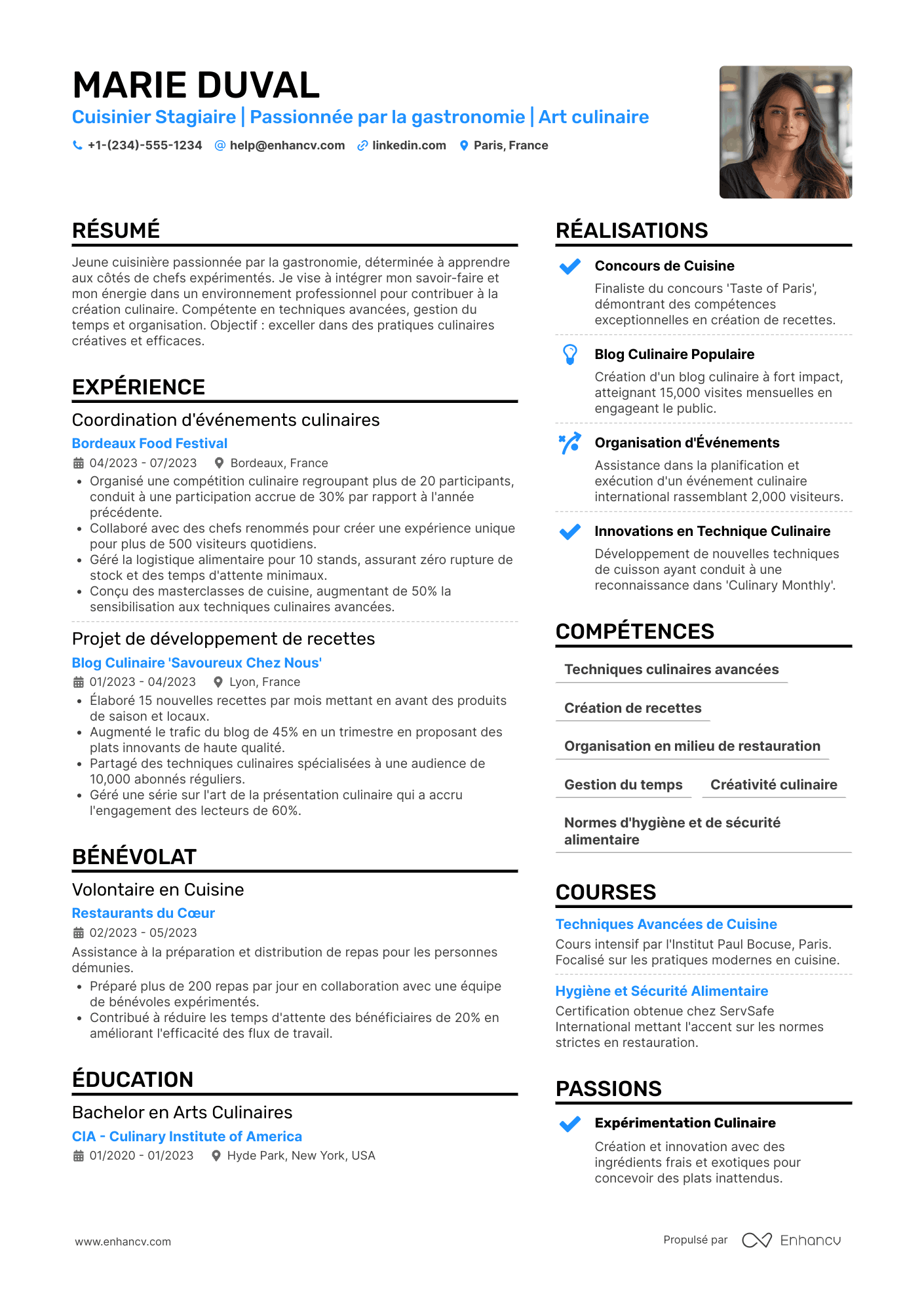 CV de cuisinier stagiaire
