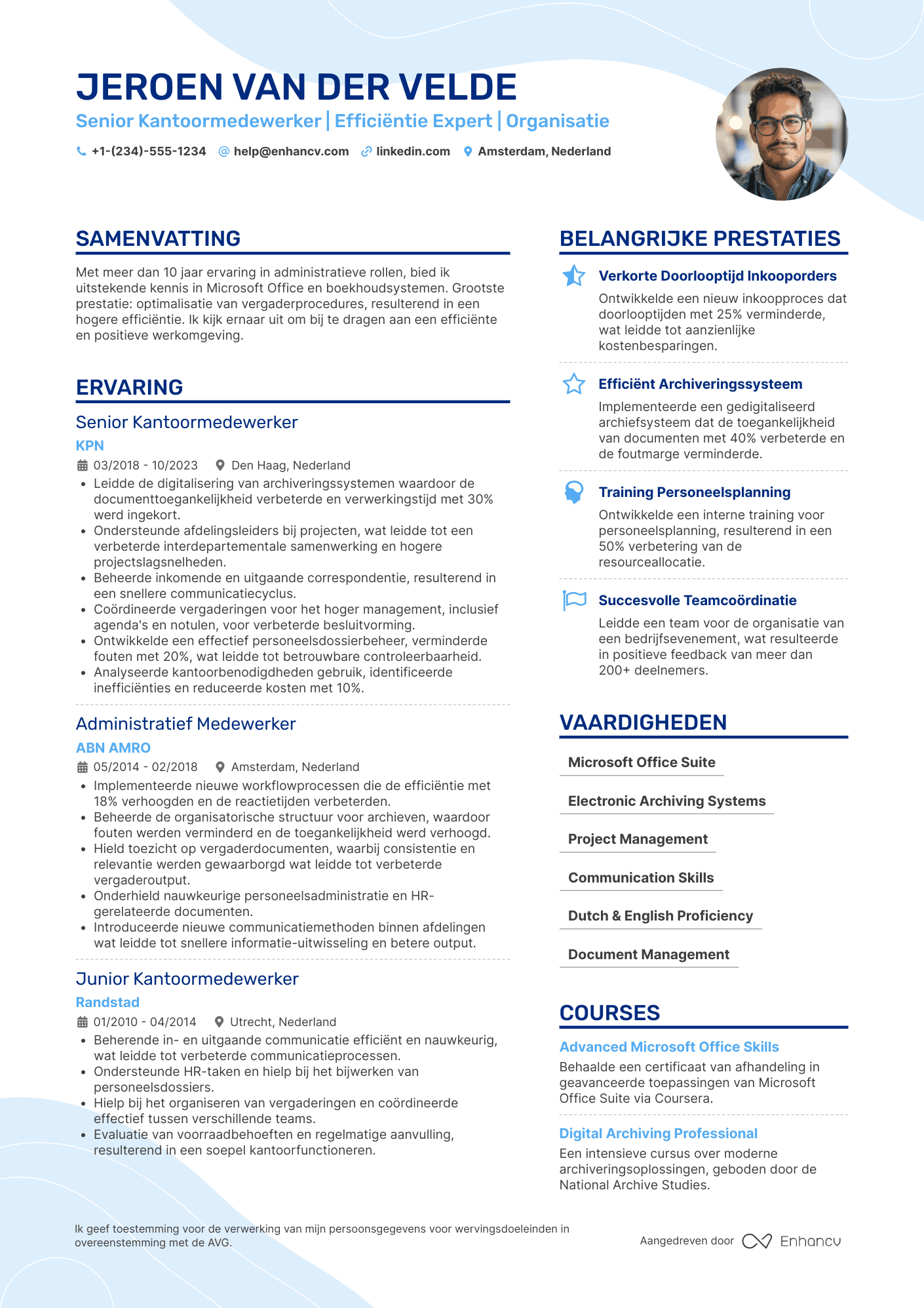 CV voor Senior Kantoormedewerker