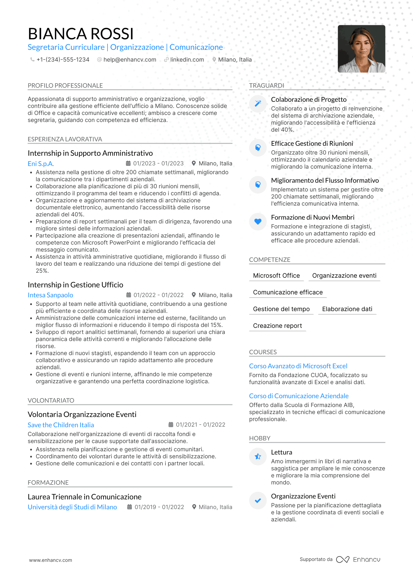 Curriculum segretaria senza esperienza