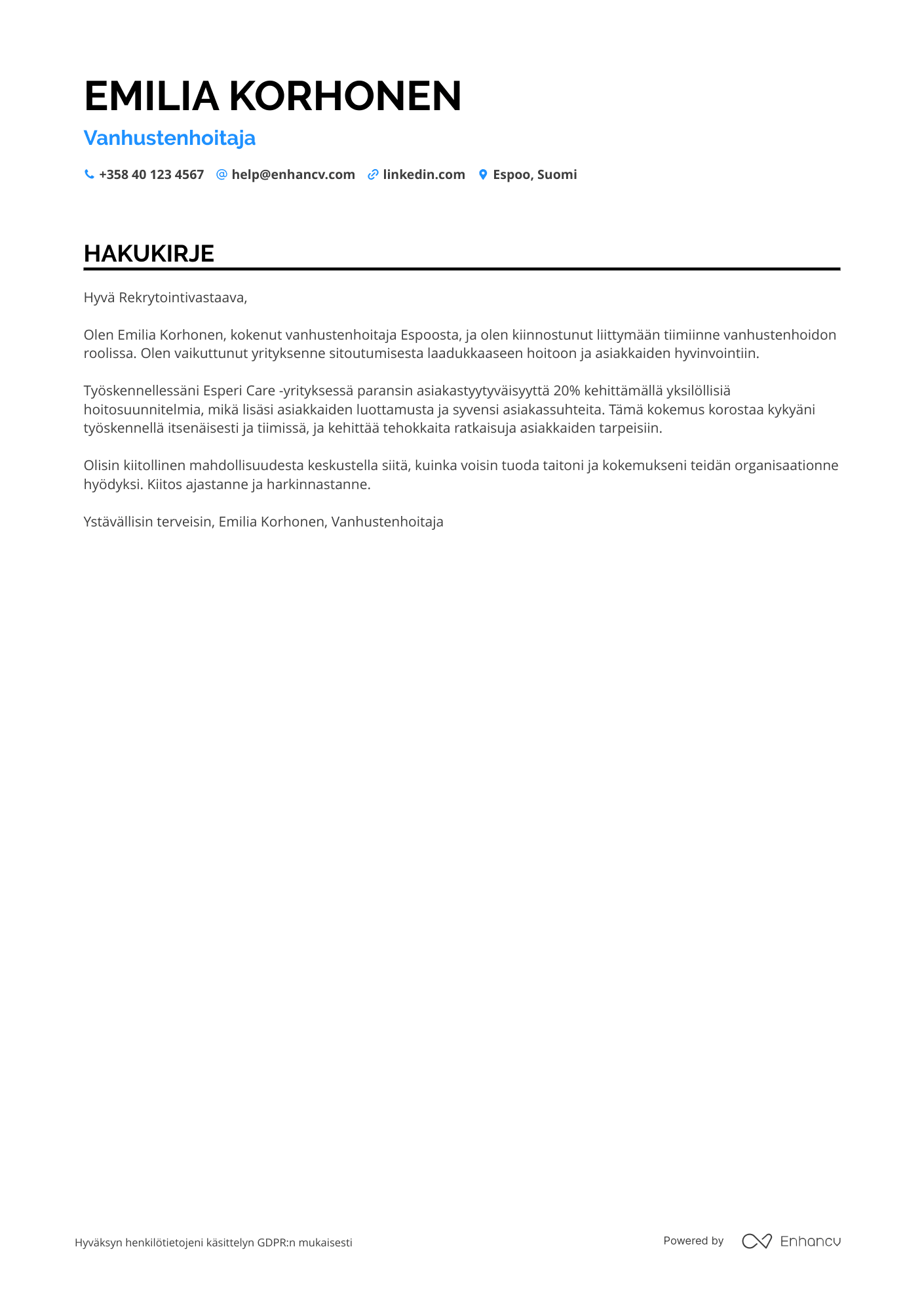 Hakukirje Vanhustenhoito kotipalvelutyöntekijä