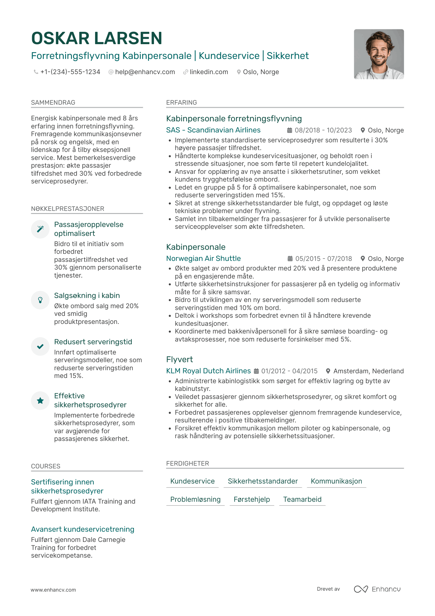 CV for Forretningsflyvning Kabinpersonale