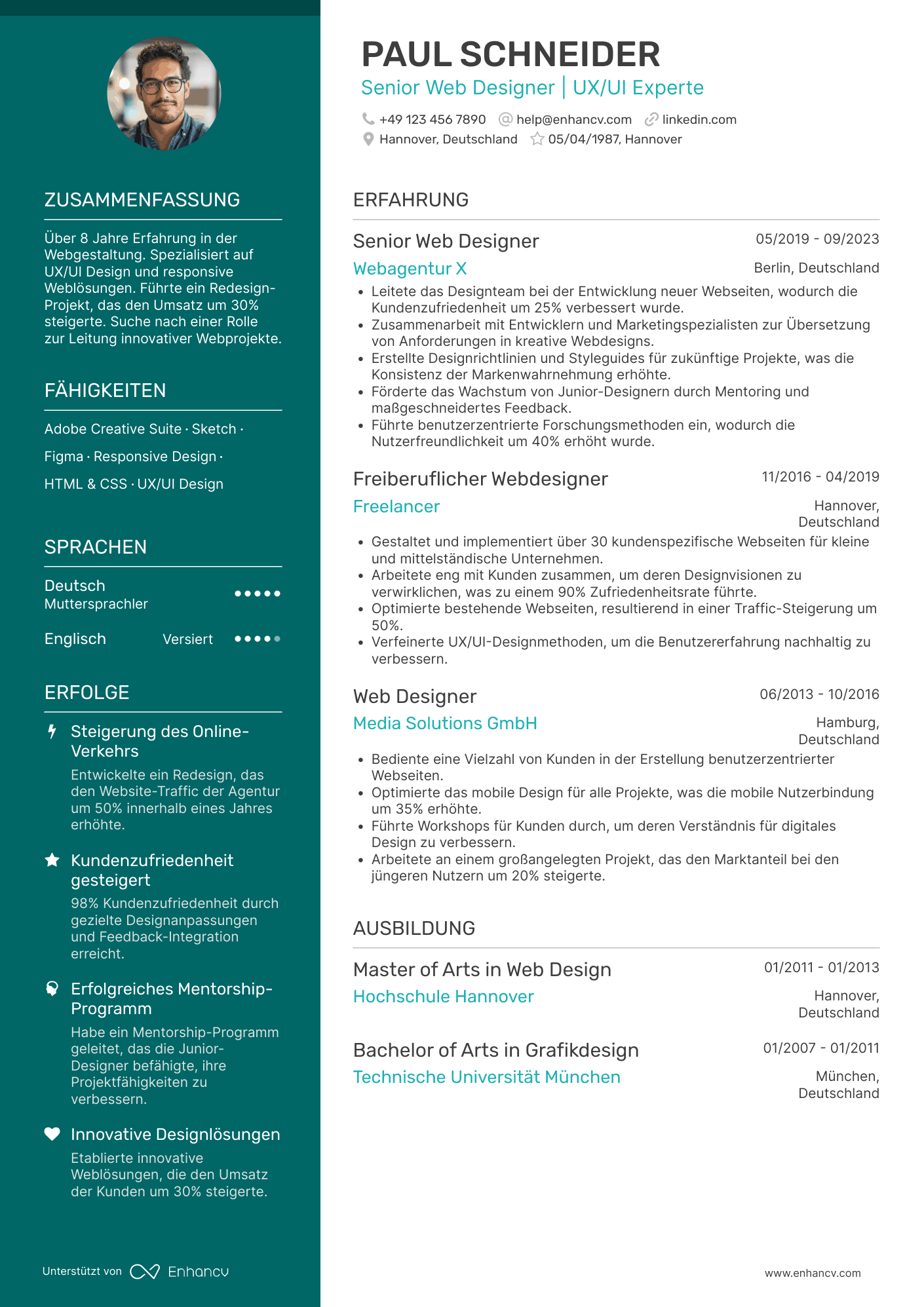 Lebenslauf als Senior Webdesigner