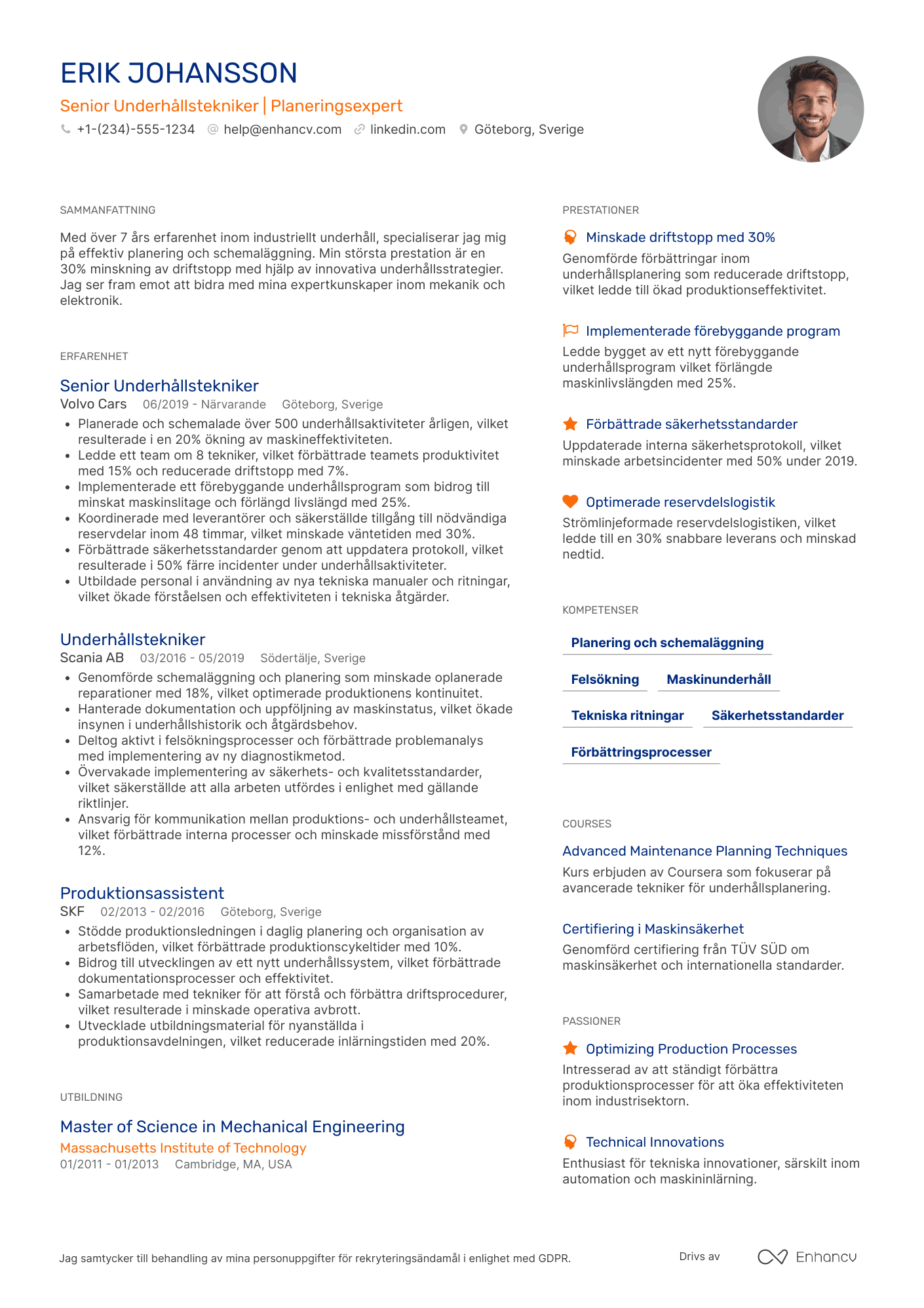 CV för Planering Underhållstekniker