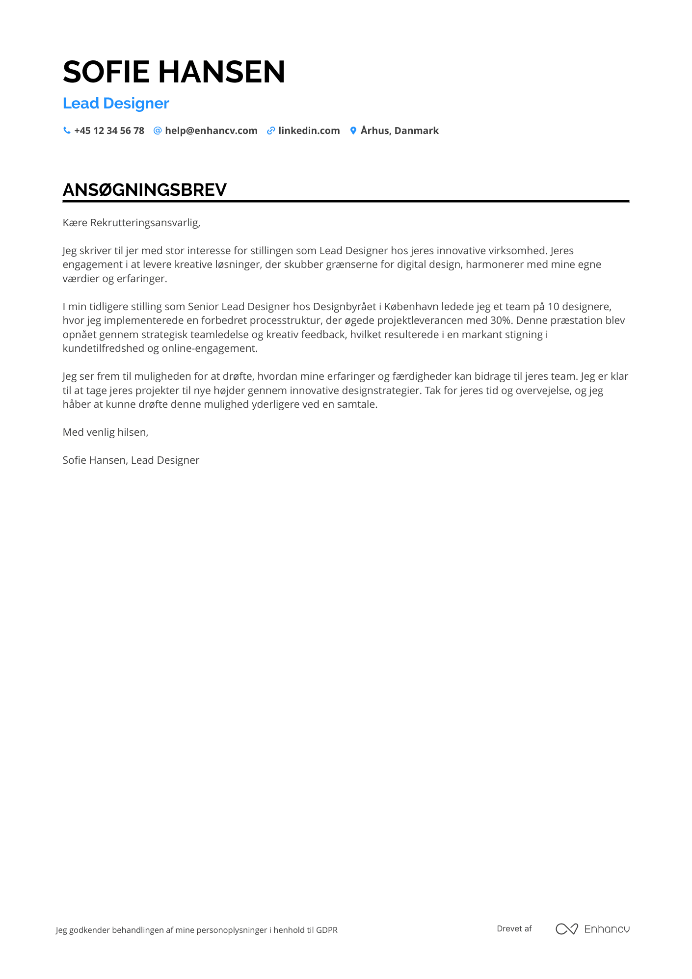 Ansøgningsbrev til Lead Designer