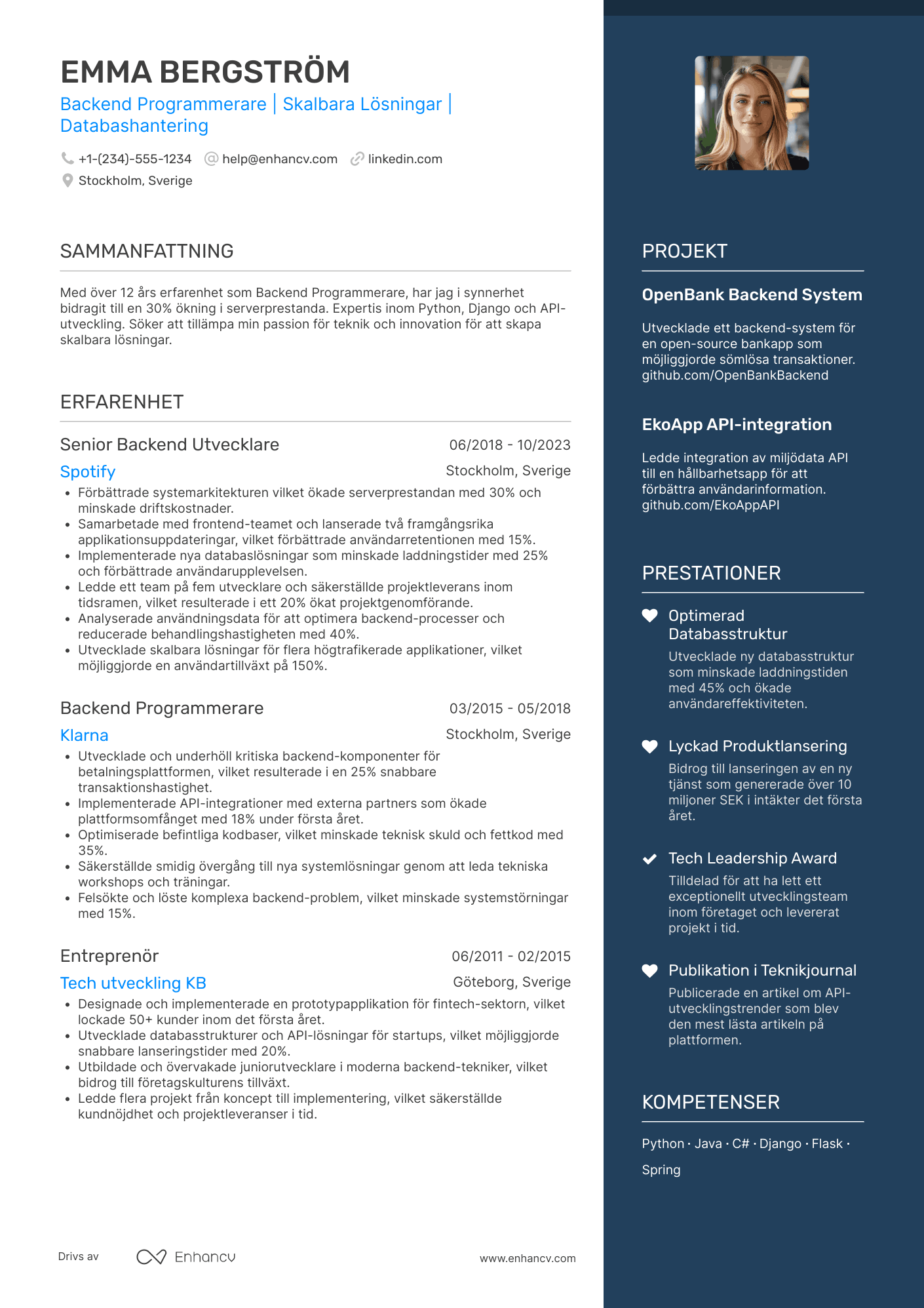 CV för Backend Programmerare