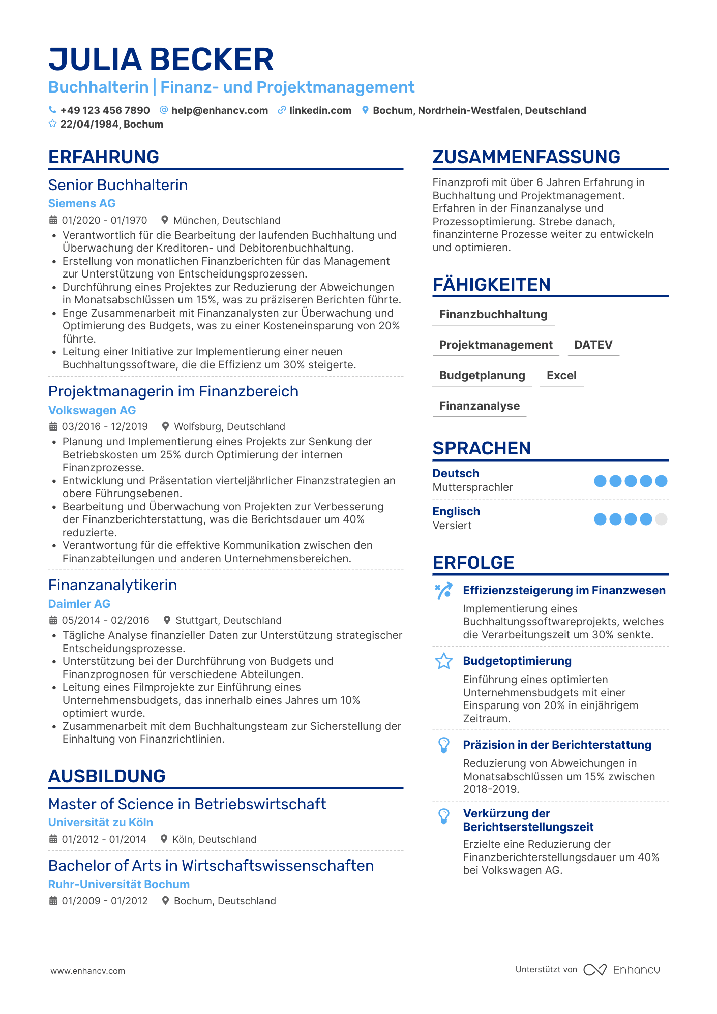 Lebenslauf als Buchhalter mit Projektmanagement Erfahrung