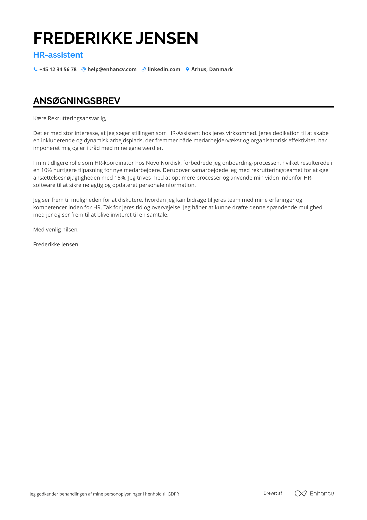 Ansøgningsbrev til HR assistent