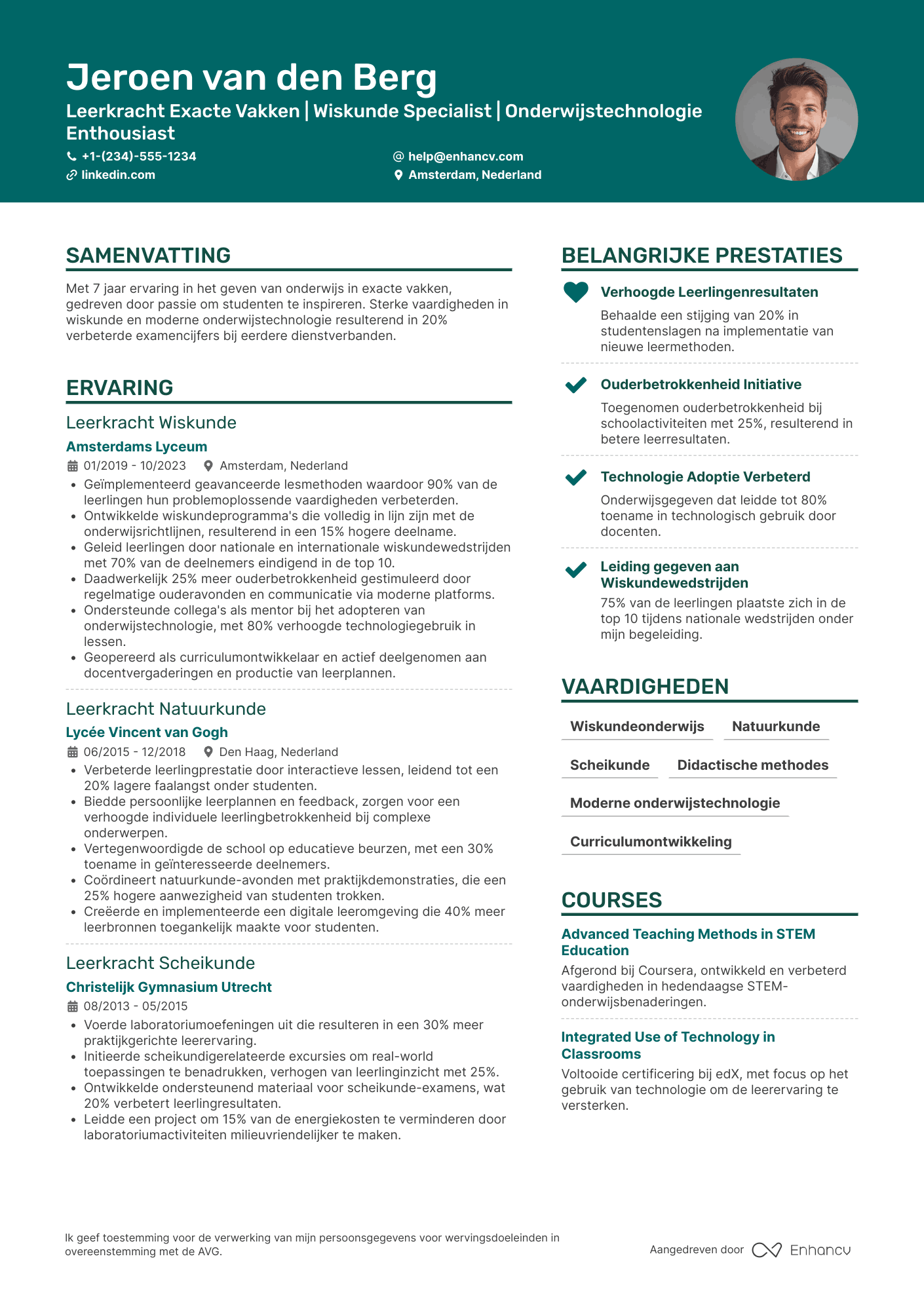 CV voor Leerkracht Exacte Vakken