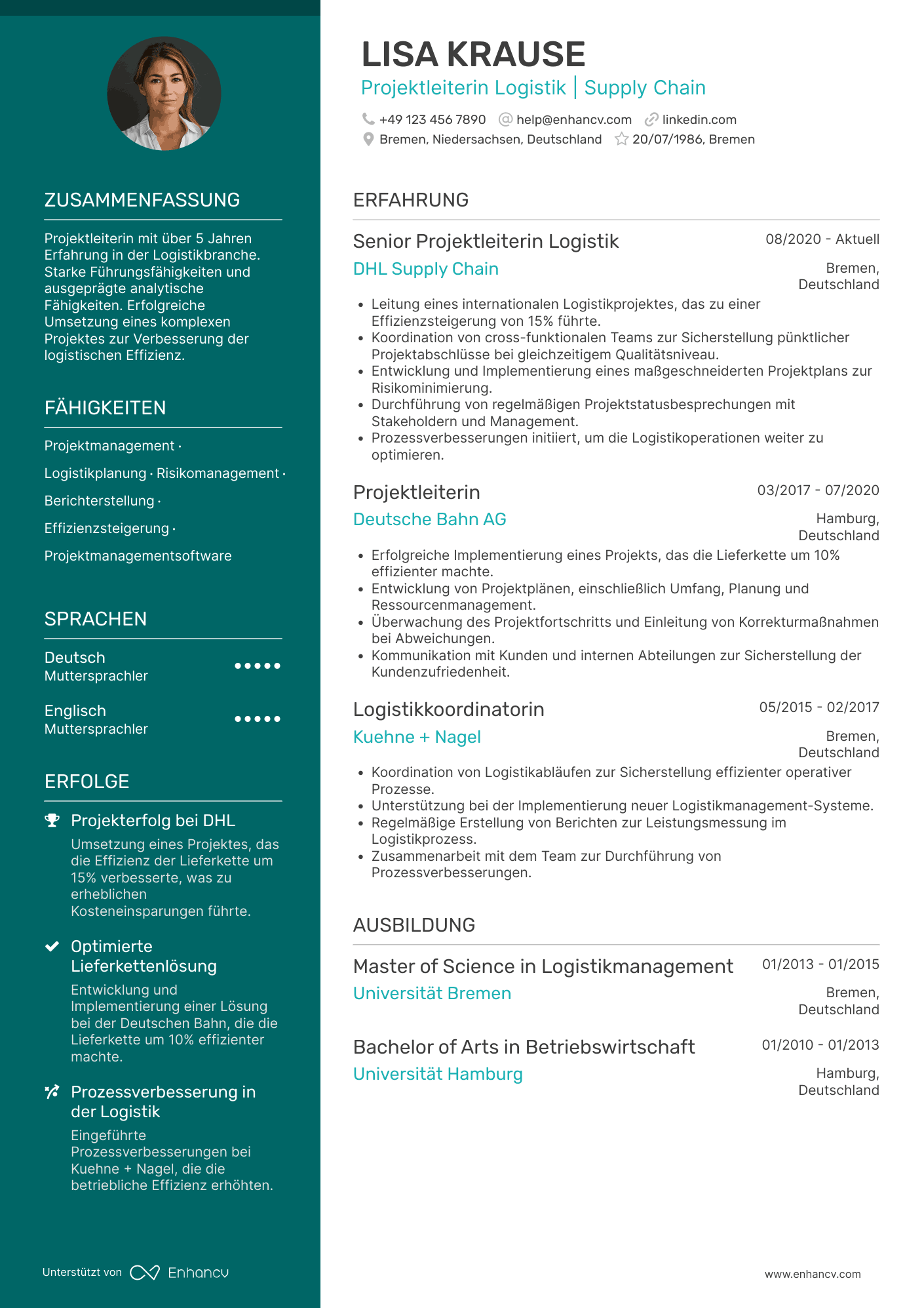 Lebenslauf in Projektleiter in der Logistik
