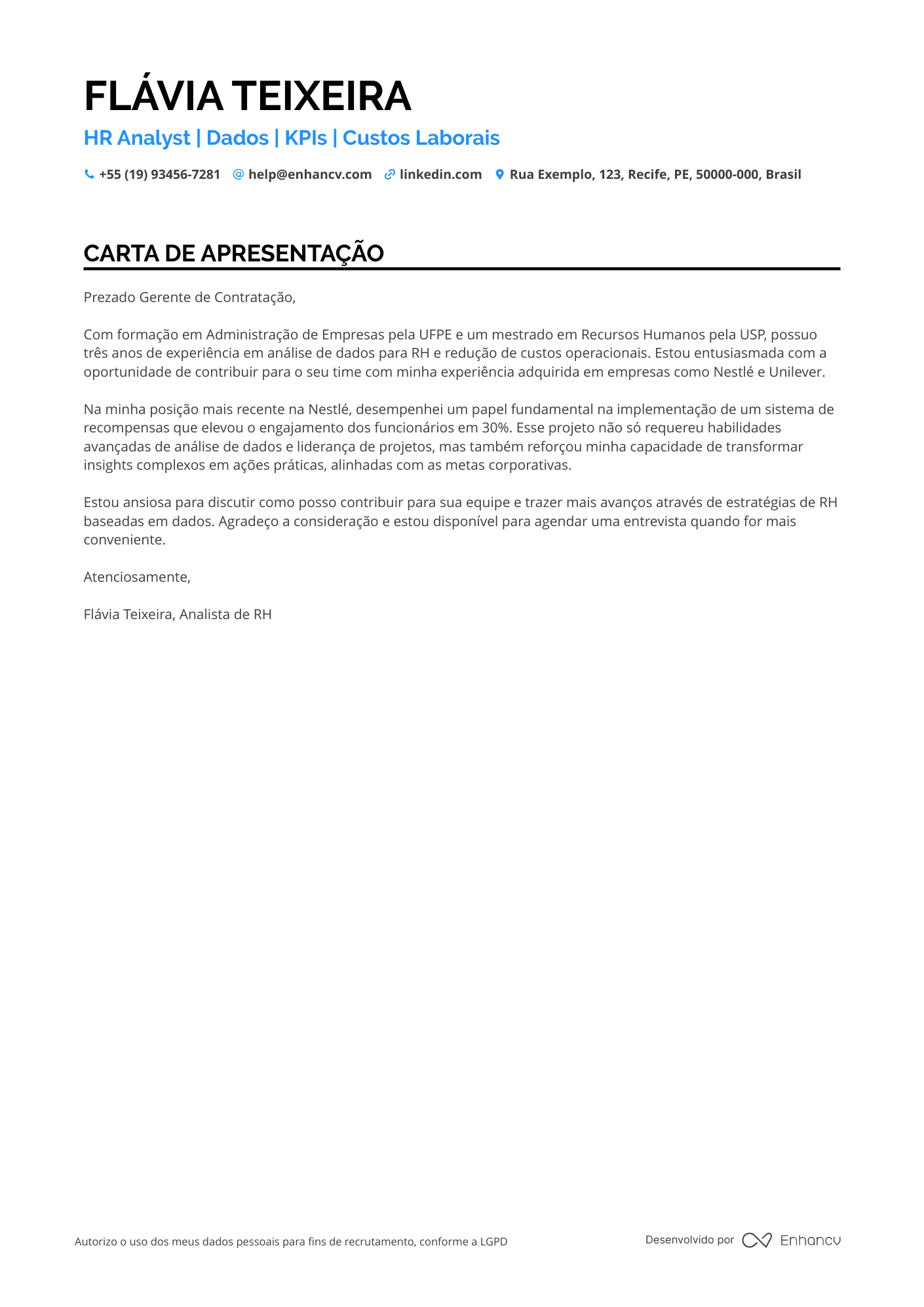 Analista de RH em Finanças