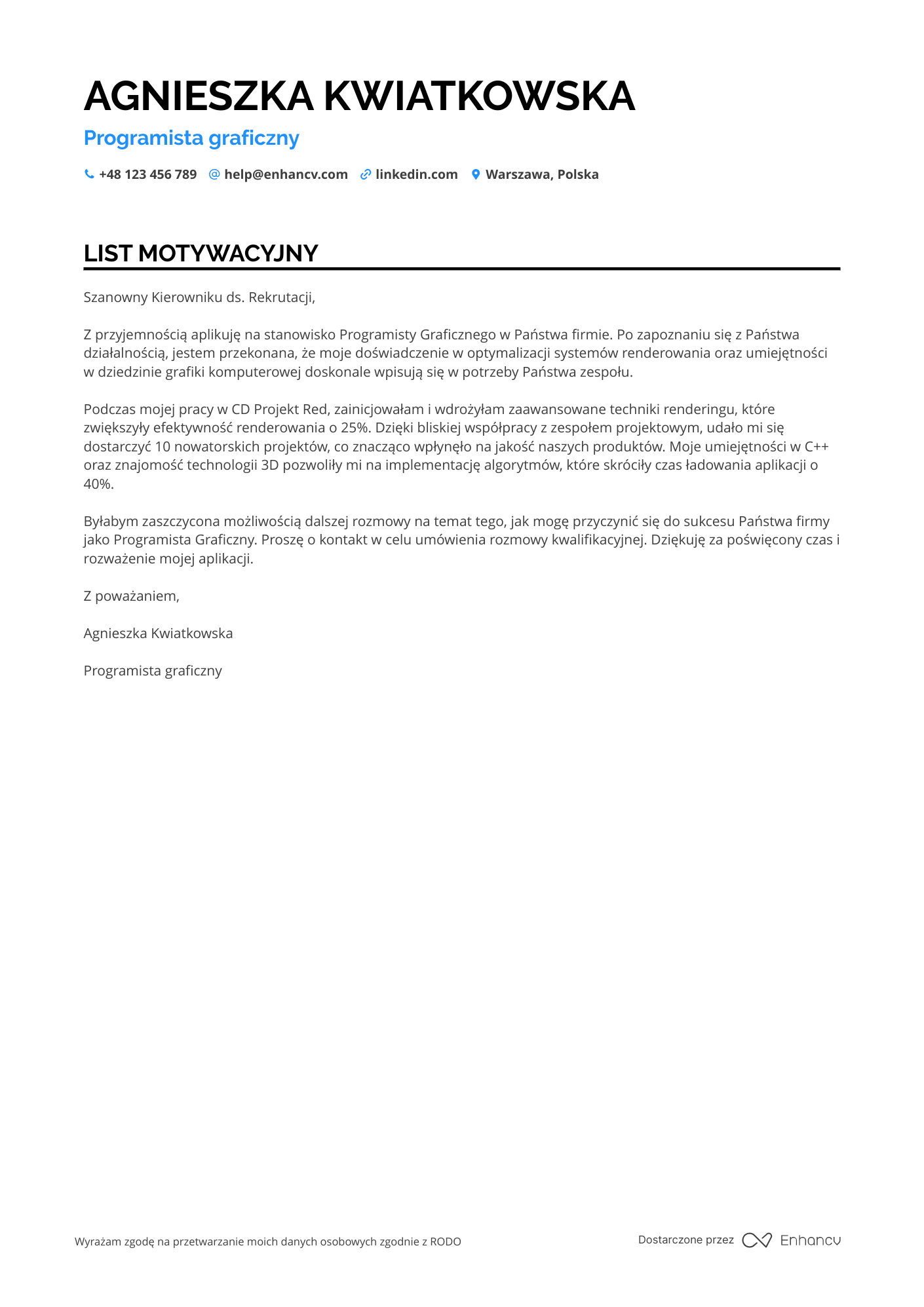 List motywacyjny dla Programista graficzny