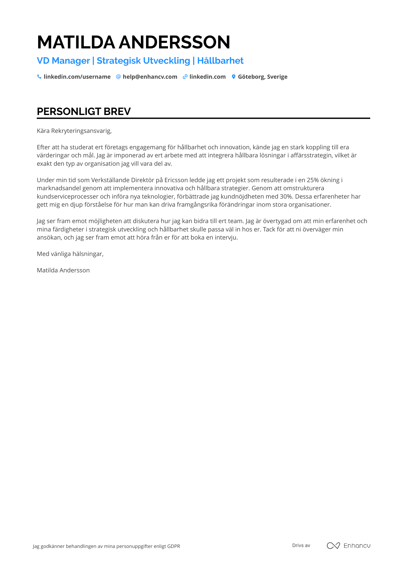 Personligt brev för VD Manager