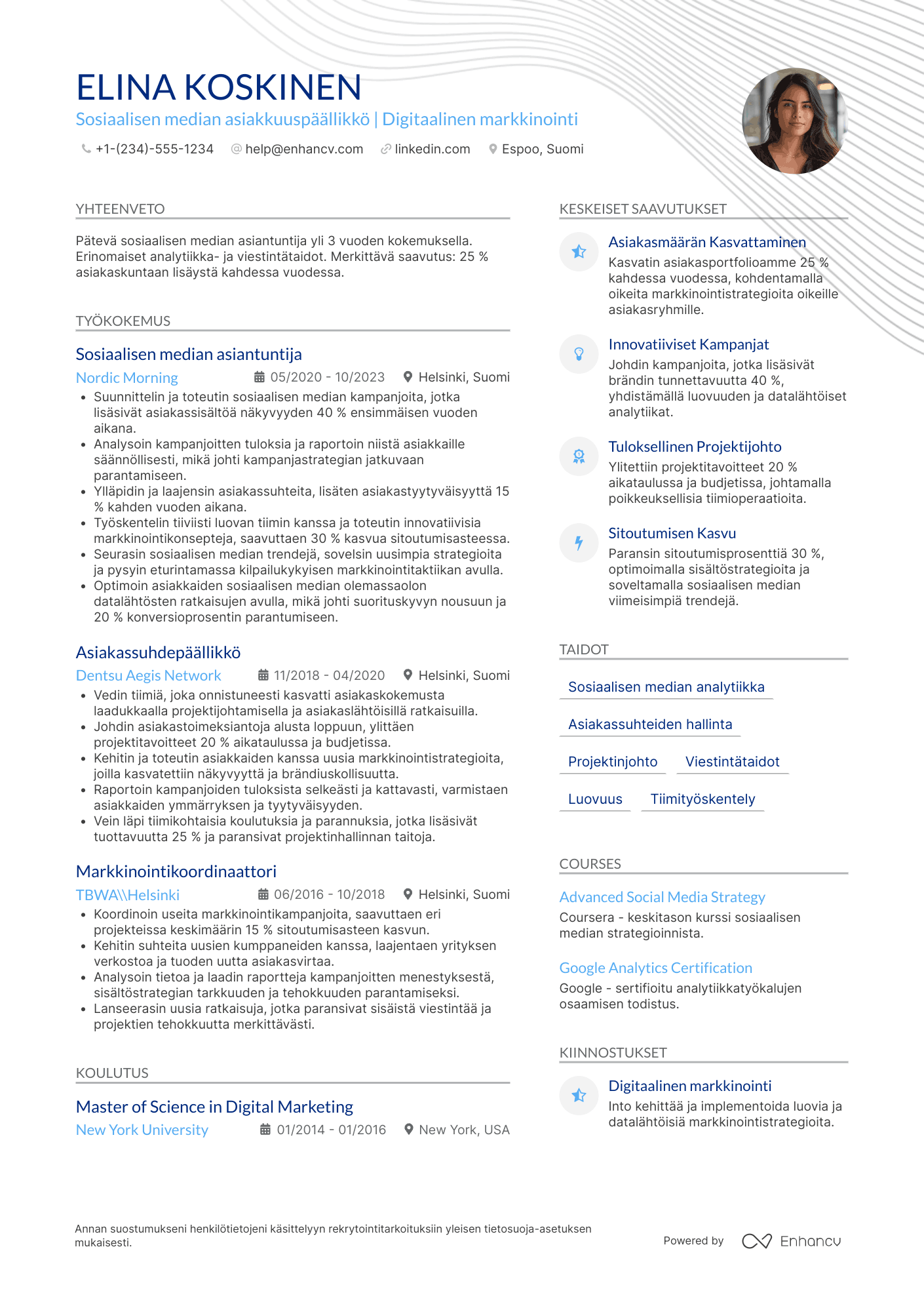 Ansioluettelo Sosiaalisen median asiakkuuspäällikkö