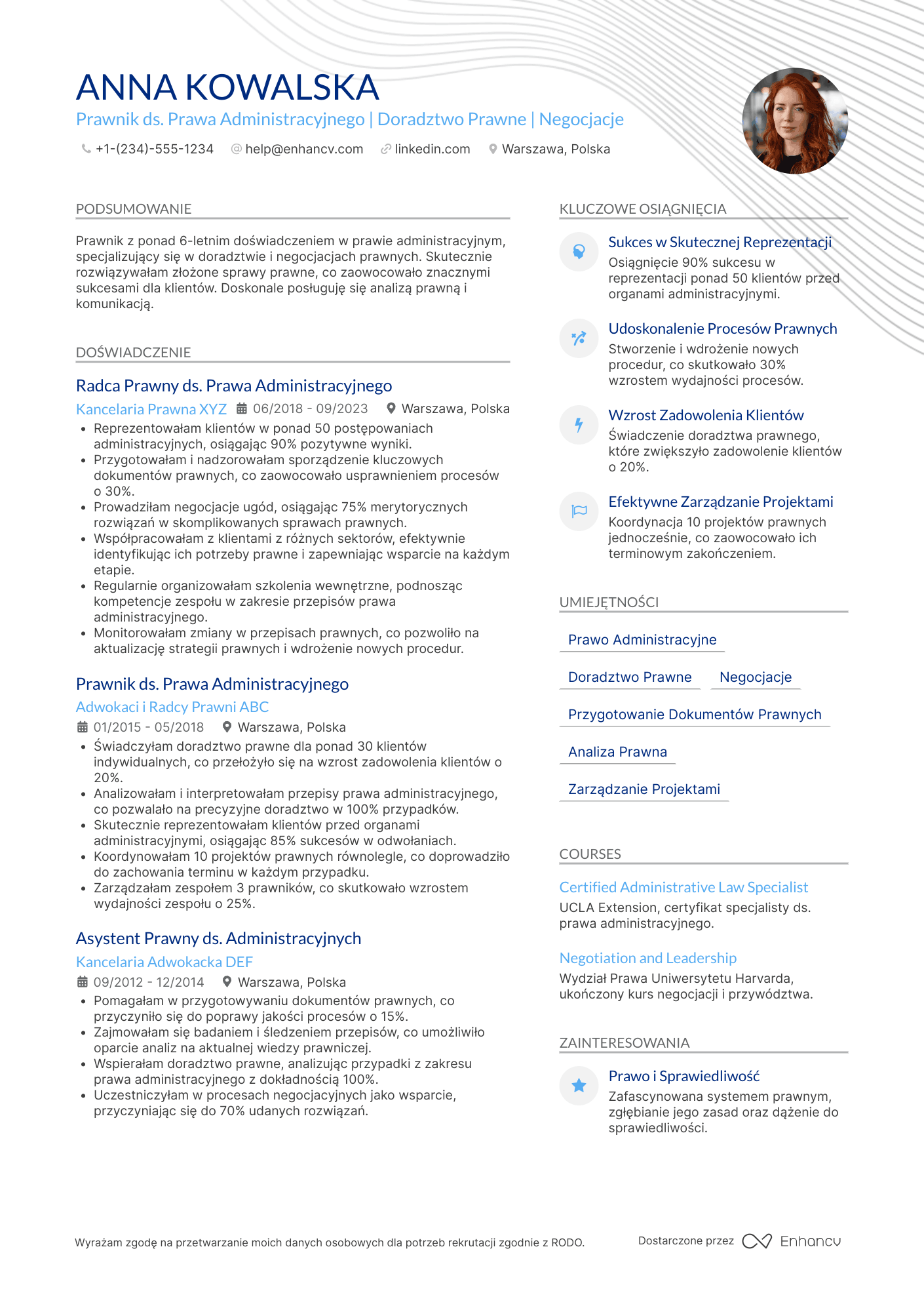 CV dla Prawnik ds. Prawa Administracyjnego