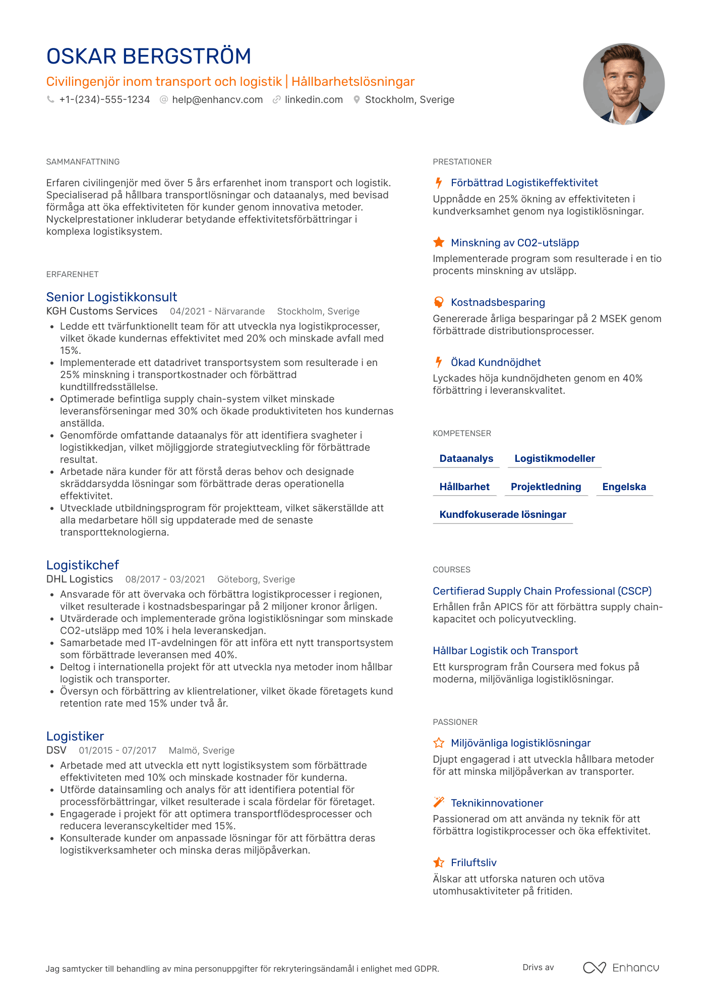 CV för Civilingenjör inom transport och logistik