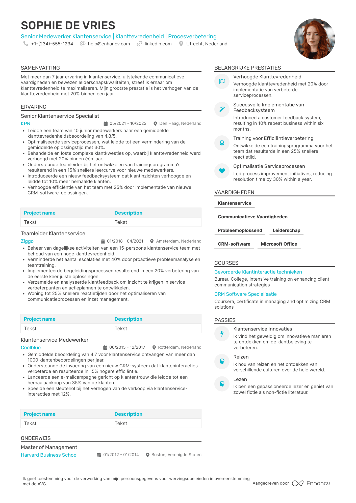 CV voor Senior Medewerker Klantenservice