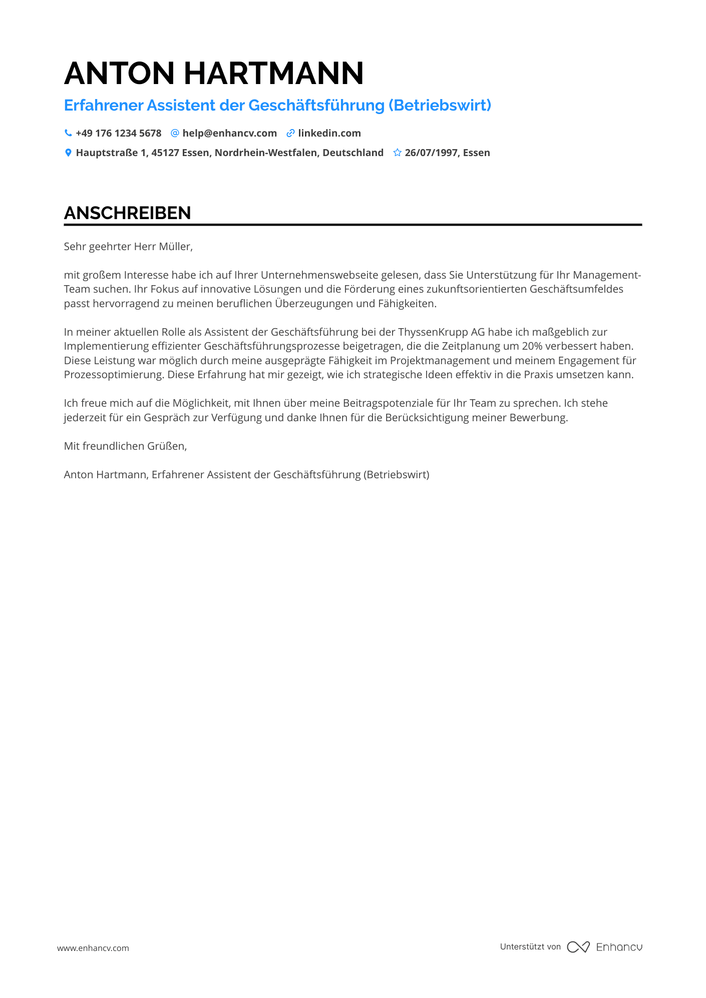 Assistenz des Geschäftsführers