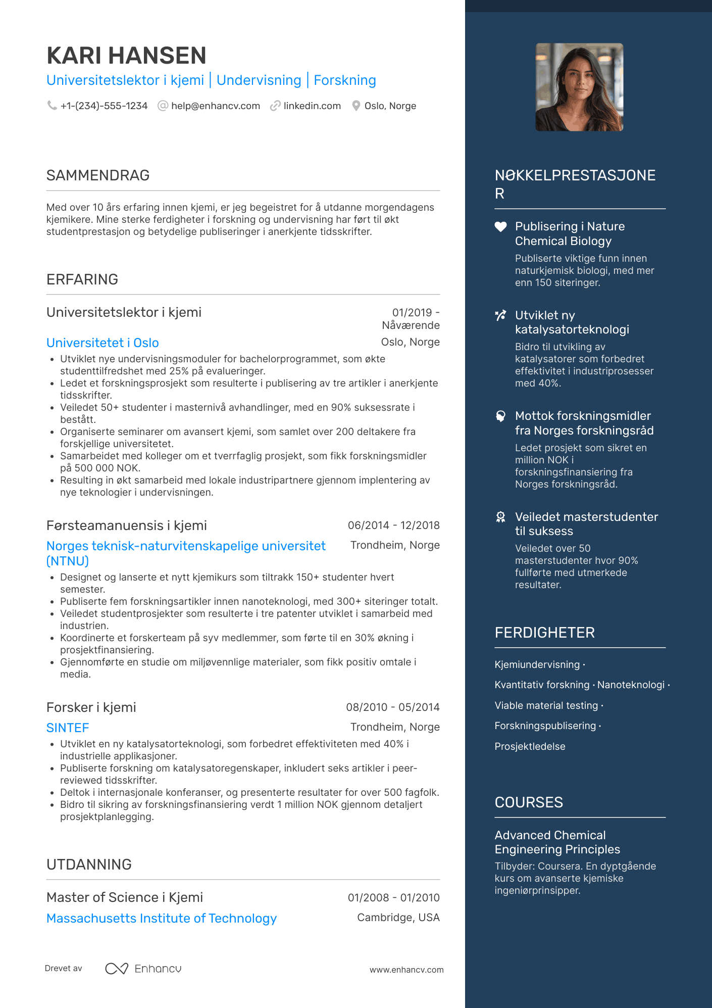 CV for Universitetslektor i kjemi