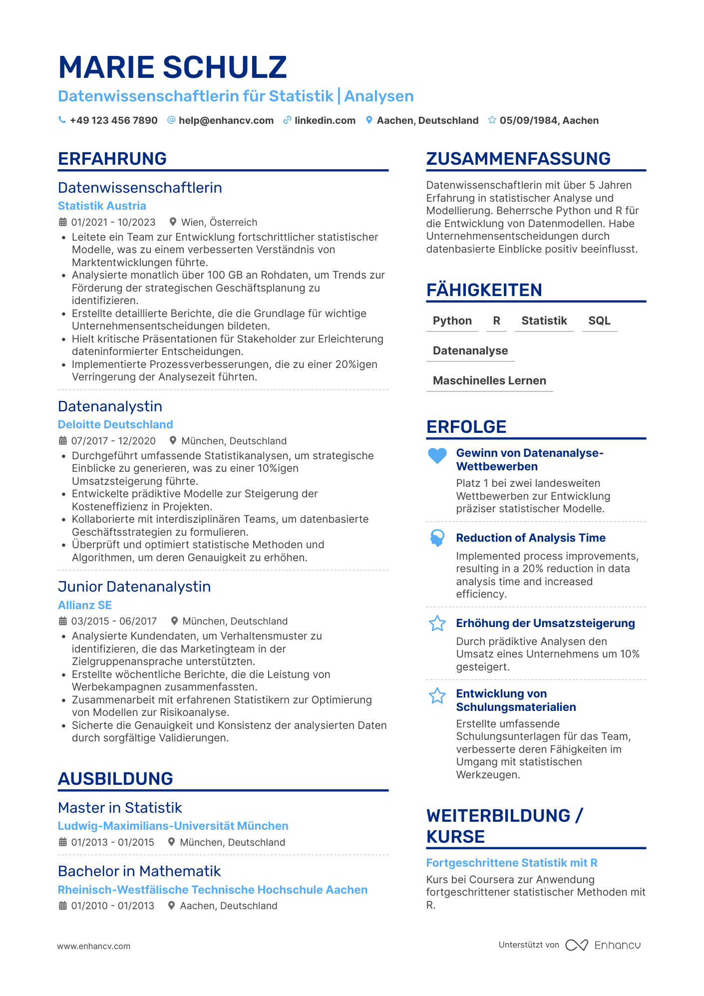 Lebenslauf als Datenwissenschaftler für Statistik