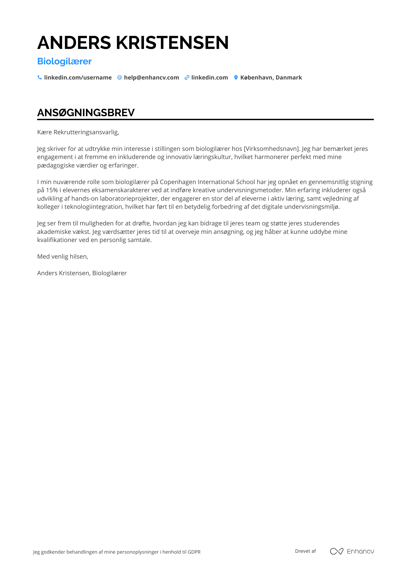Ansøgningsbrev til Biologilærer